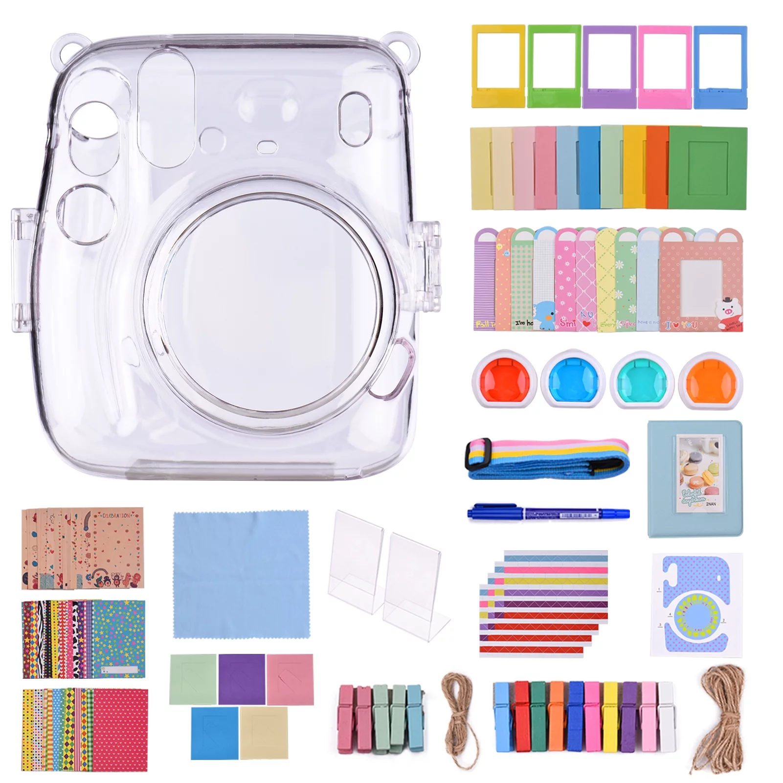 17-Piece Accessory Kit for Fujifilm Instax Mini 11 Instant Camera - Includes Case, Album, Frames, Lens Filter, Lanyard, and More