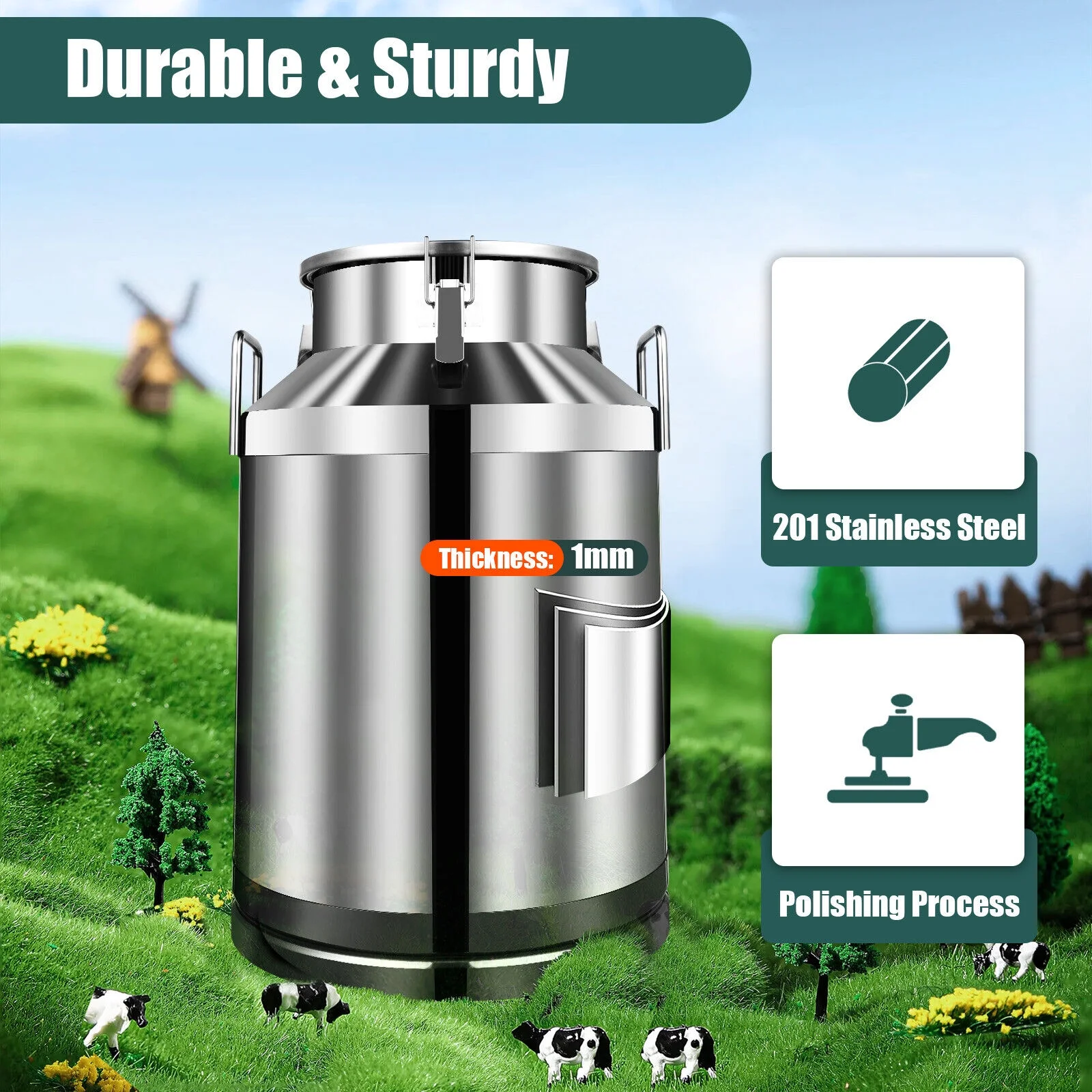 Mkyiongou Stainless Steel 60L Milk Can Wine Beer Pail Bucket Oil Barrel Storage Canister