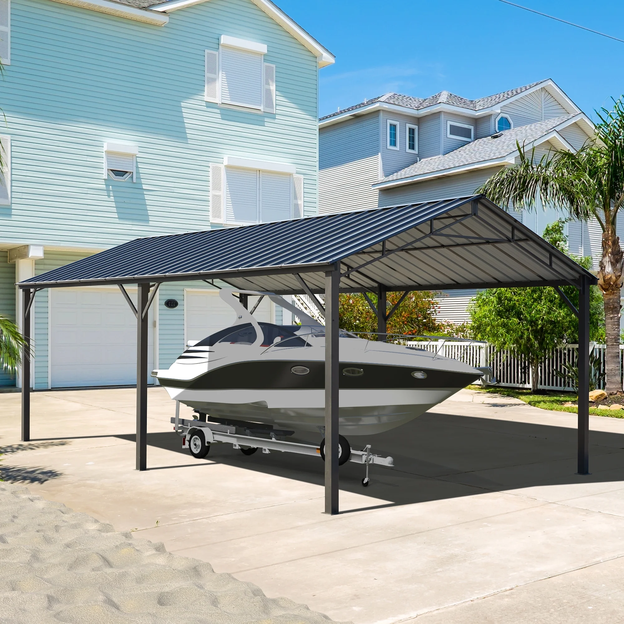 Erinnyees 12' x 20' Metal Carport with Galvanized Steel Roof, Outdoor Storage Shelter for Cars, Trucks and Boats