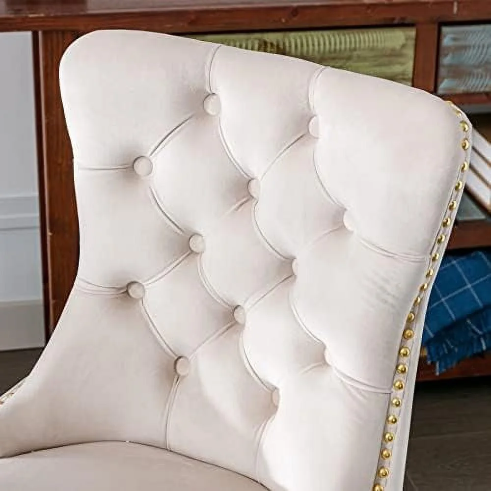 JYHOME Desk Chair Modern Velvet Fabric Office Chair ° Swivel Height Adjustable Comfy Upholstered Tufted Accent Chair with Soft Thick Cushion  Grey