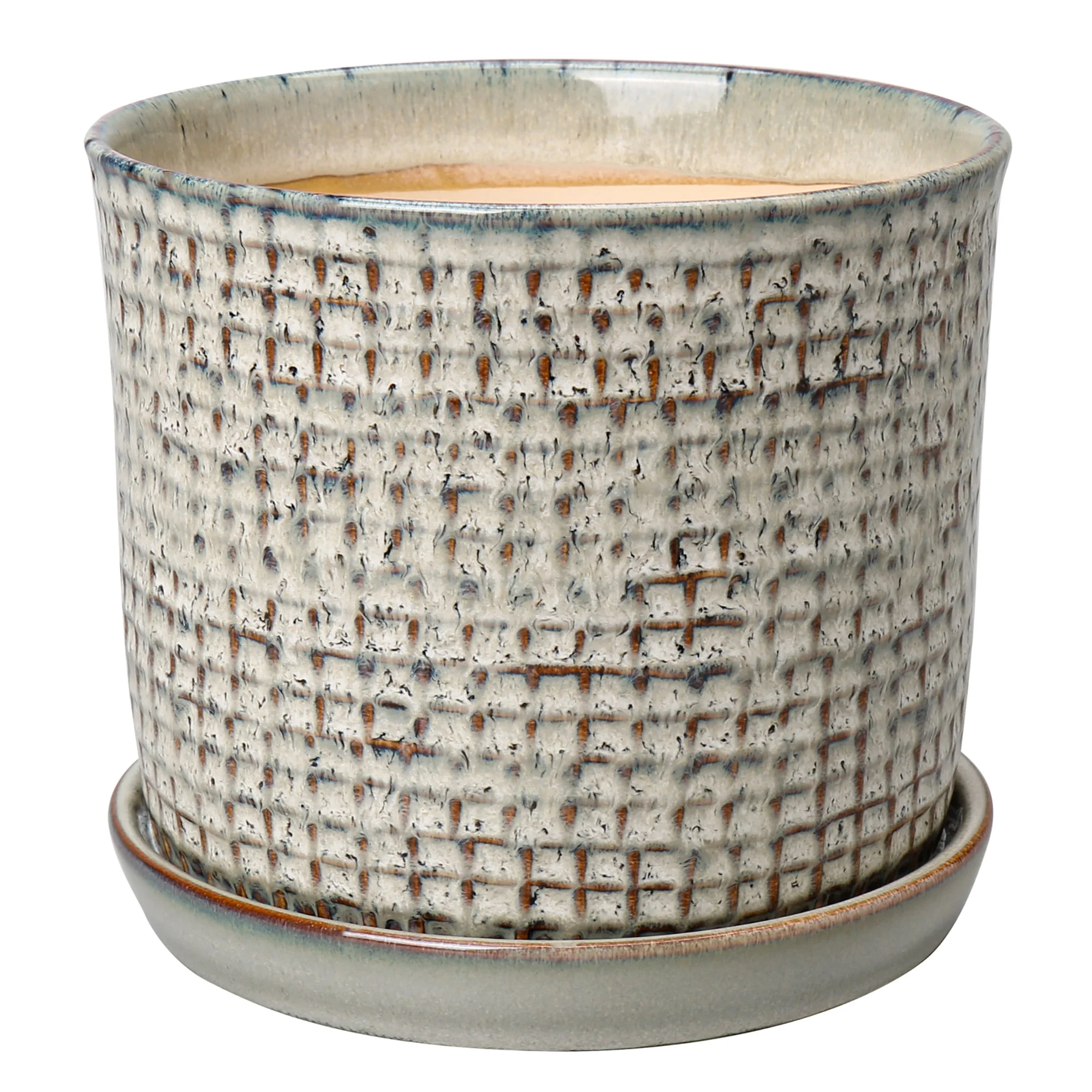 Blue Planter for Indoor Plants 6 inch Ceramic Plant Pot with Drainage Hole and Attached Saucer Flower Pot Garden Planter Succulent Plant Pot with Bonded Tray Cactus Plant Pot