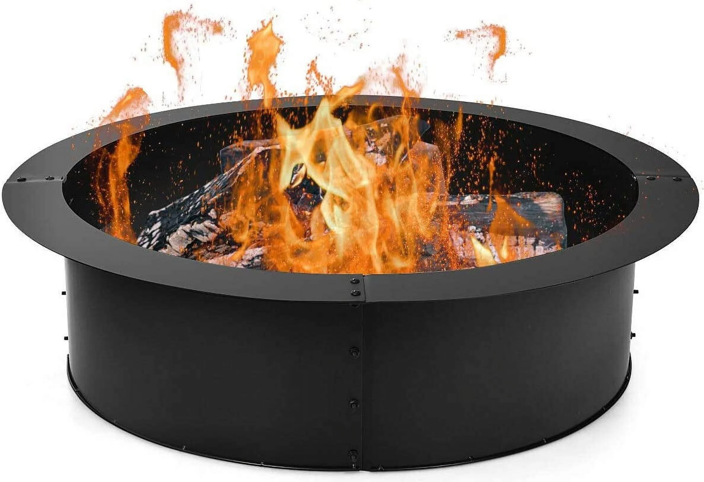Happygrill Fire Pit Ring Outdoor Firepit Rim Liner 30-Inch Inside Thick Heavy Duty Solid Steel DIY Campfire Ring Above or In-Ground Black