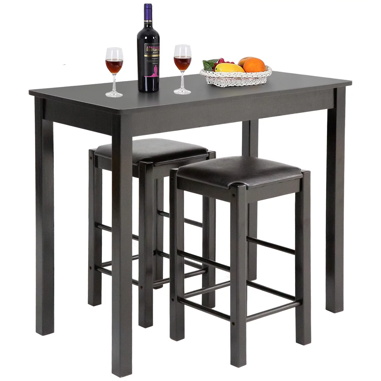 YRLLENSDAN 3 PCS Dining Table Set, Dining Table and Chairs Set Dining Set with 2 Faux Leather Chairs for Kitchen Living Room, Dark Brown