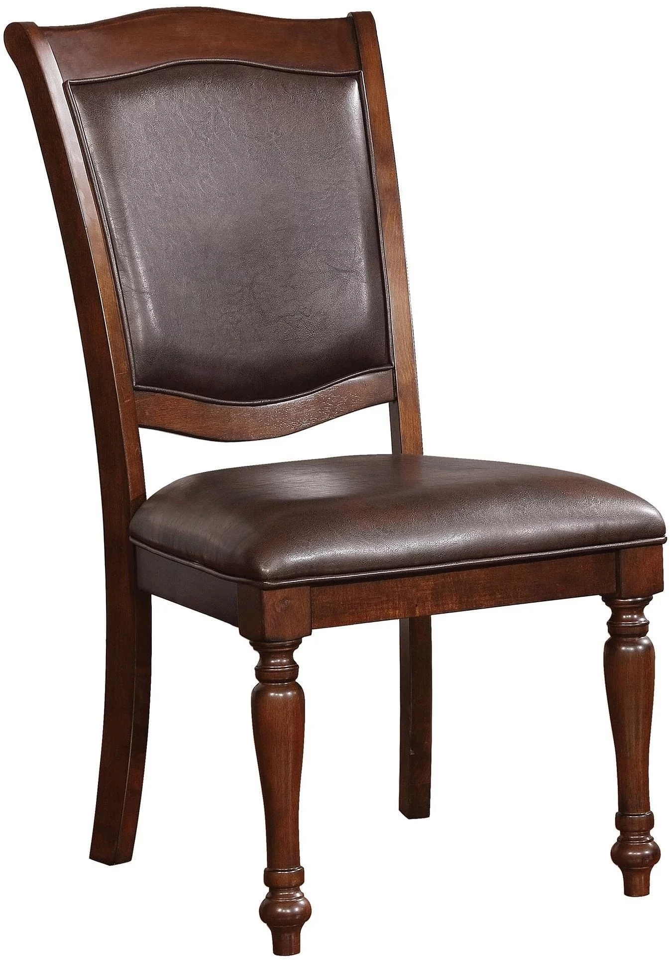 CoSoTower Luxurious Traditional Dining Chairs Brown Cherry Solid Wood Espresso Leatherette Seat Set of 2pc Side Chairs Turned Legs Kitchen Dining Room