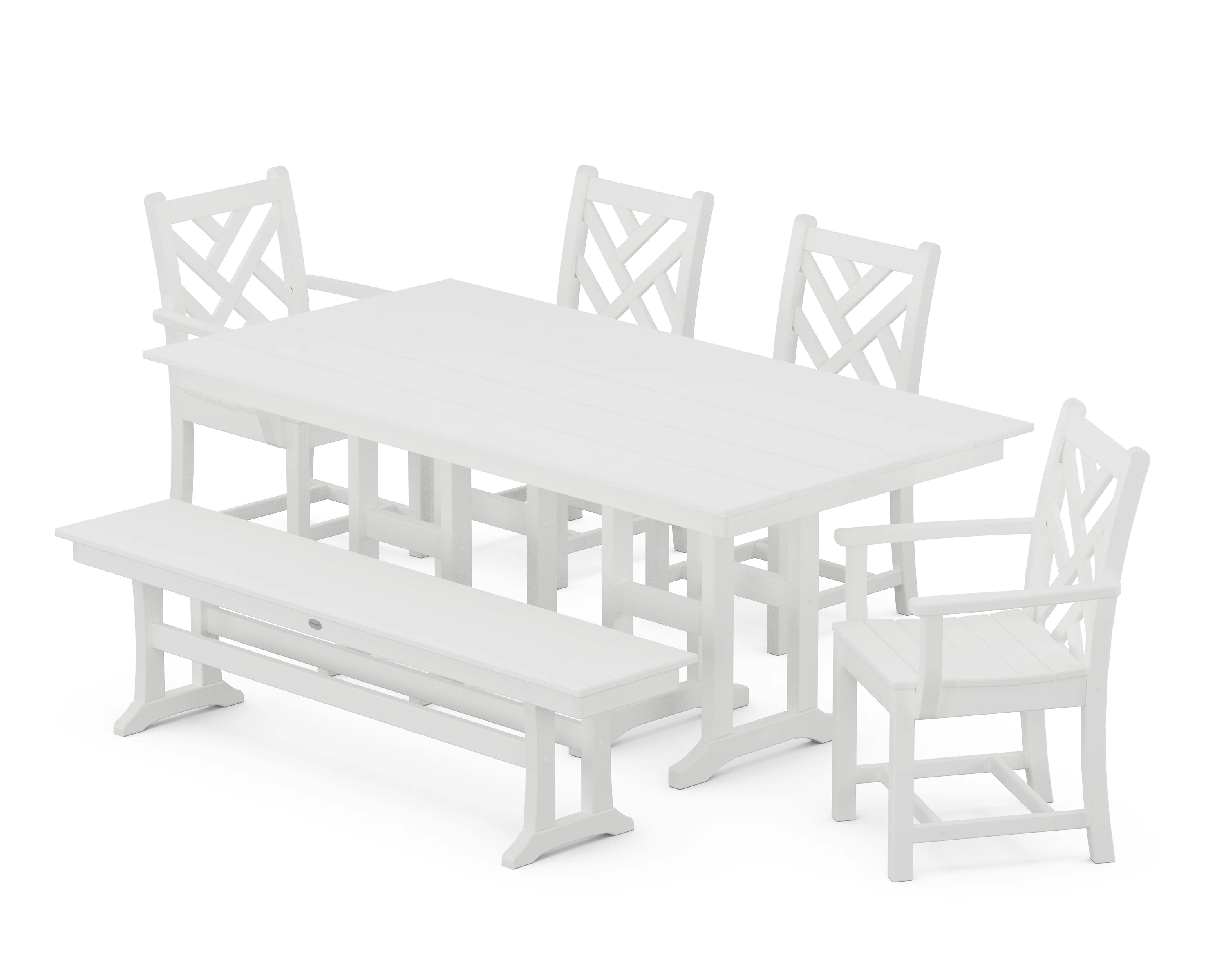 POLYWOOD Chippendale 6-Piece Farmhouse Dining Set in White