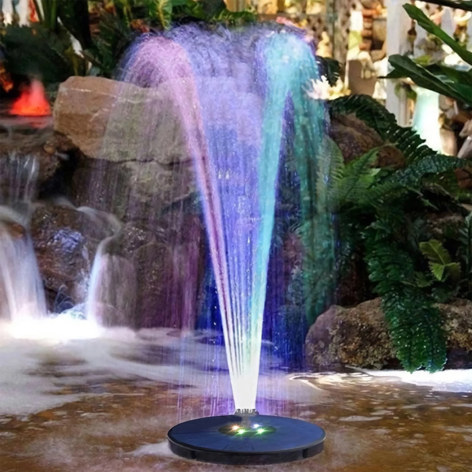 Solar Fountain Pump 3W Solar Powered Outdoor Bird Bath Fountain 7 Spray Patterns Water Pump With Colored Led Lights Battery Backup For Garden Pond Pool Fish Tank Aquarium And Pet