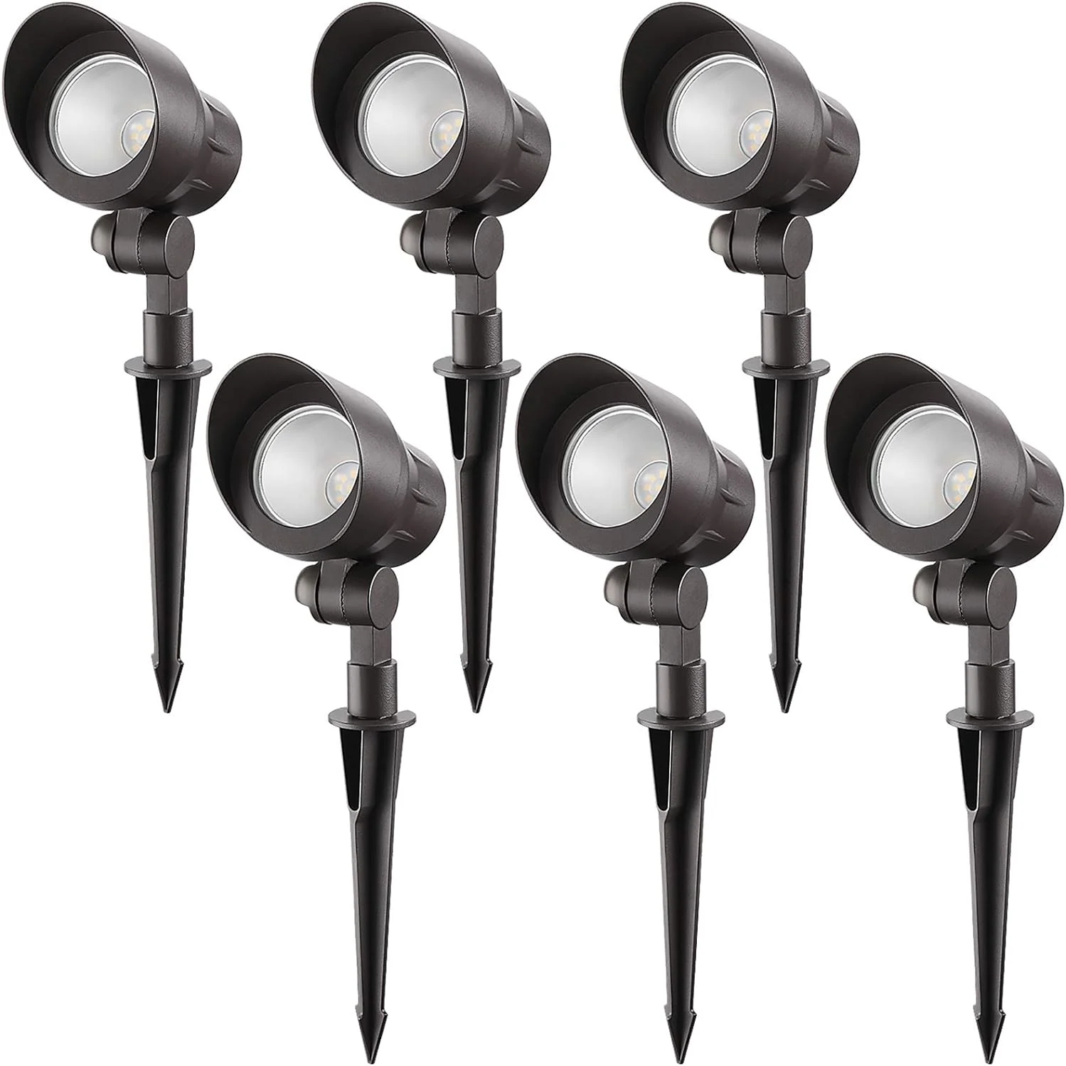 MINGFENG Low Voltage LED Landscape Spotlight, 12V AC/DC Die-cast Aluminum Low Voltage Garden Lights, CRI90+ Waterproof for Outdoor Yard Bush Lighting, Bronze, 3000K Warm White, Pack of 6