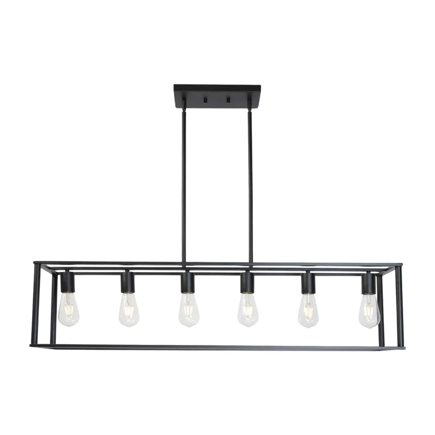 YLtoohoom 6 Light Rectangle Chandelier Contemporary Farmhouse Linear Pendant Lighting Black Industrial  Island Metal Cage Ceiling Light Fixture