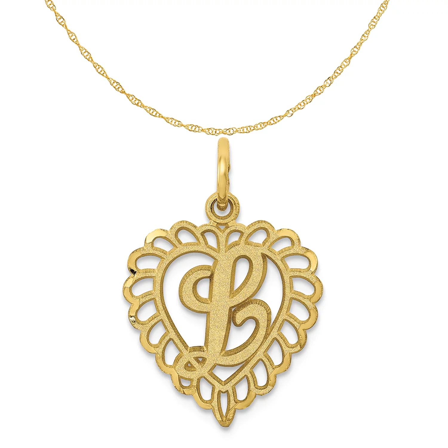 Carat in Karats 10K Yellow Gold Initial L Pendant Charm (23mm x 15mm) With 14K Yellow Gold Lightweight Rope Chain Necklace 20''
