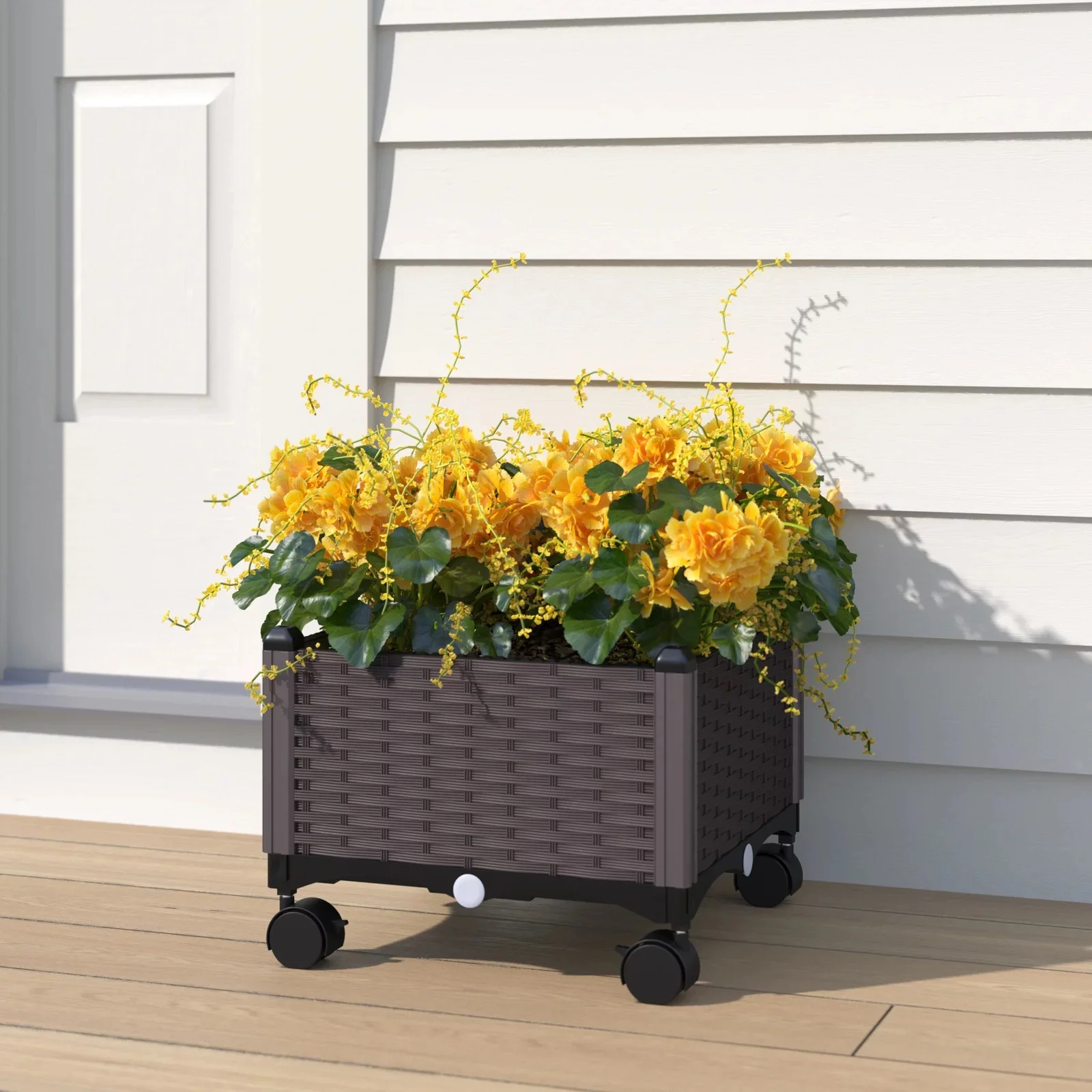 2pcs Raised Garden Bed Planting Box W/ Wheels Vegetables Planting Container for Porches, Decks, Balconies, Yard, Brown
