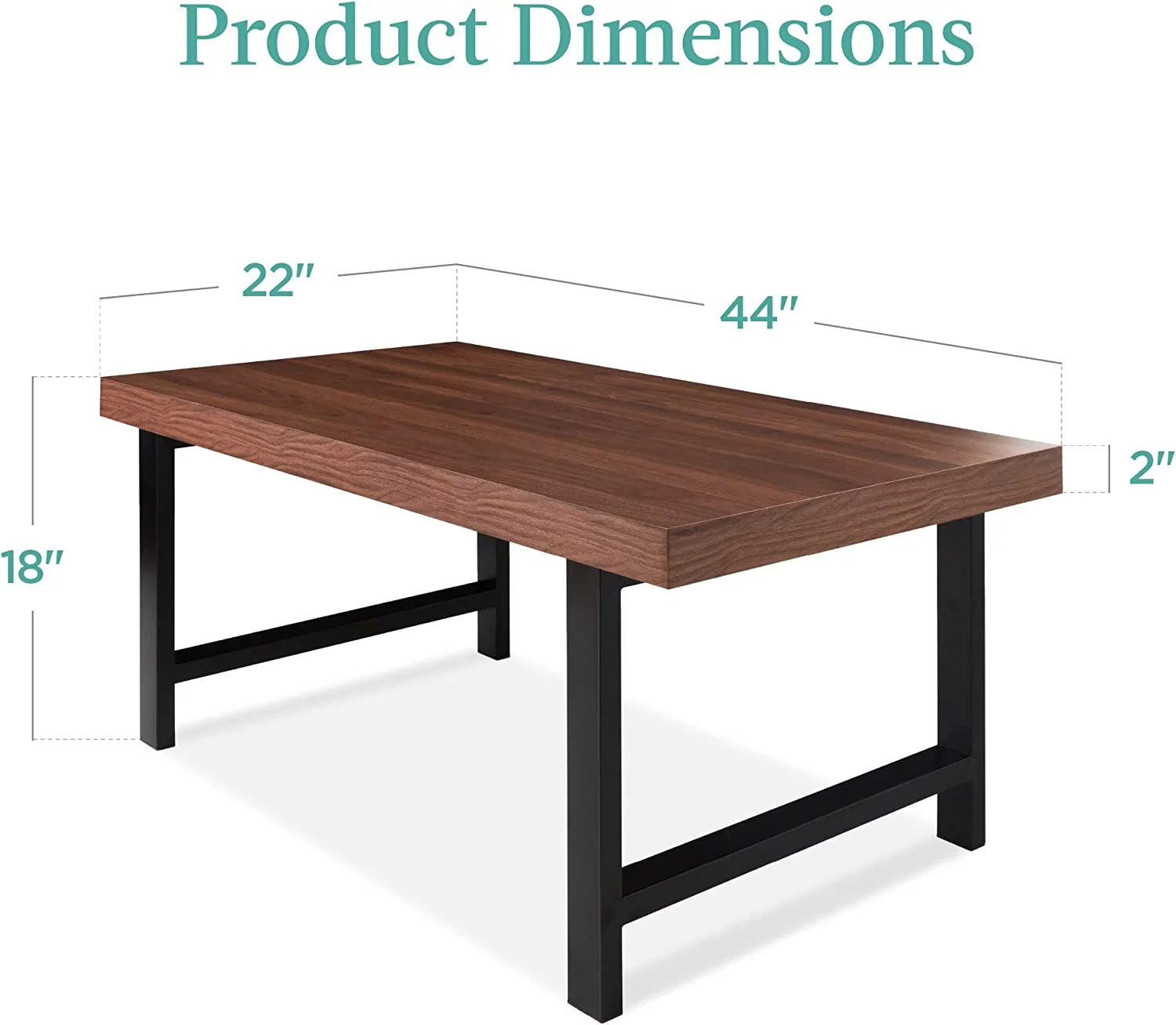 44in Modern Coffee Table Butcher Block Top Large Accent Table, Rectangular Wood Industrial Rustic Coffee Table for Living Room w/ 2in Metal Legs, 3in Tabletop - Brown