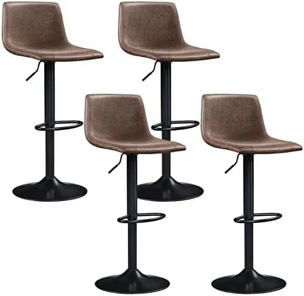 ZFGSUIJN BarStools Modern Design  Stools Urban Industrial PU Leather Armless Chair Adjustable Height Swivel for  Counter Kitchen Set of 4  Brown
