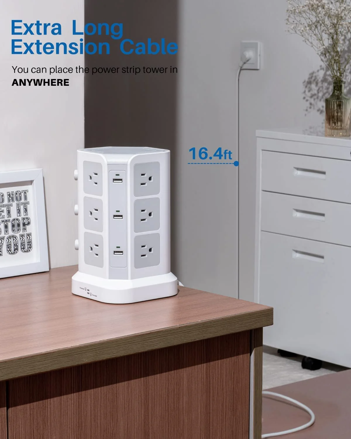 Surge Protector Power Strip Tower, KOOSLA 16.4 FT Extra Long Cord Flat Plug - [15A 1500J] Heavy-Duty 12 Widely Multiple