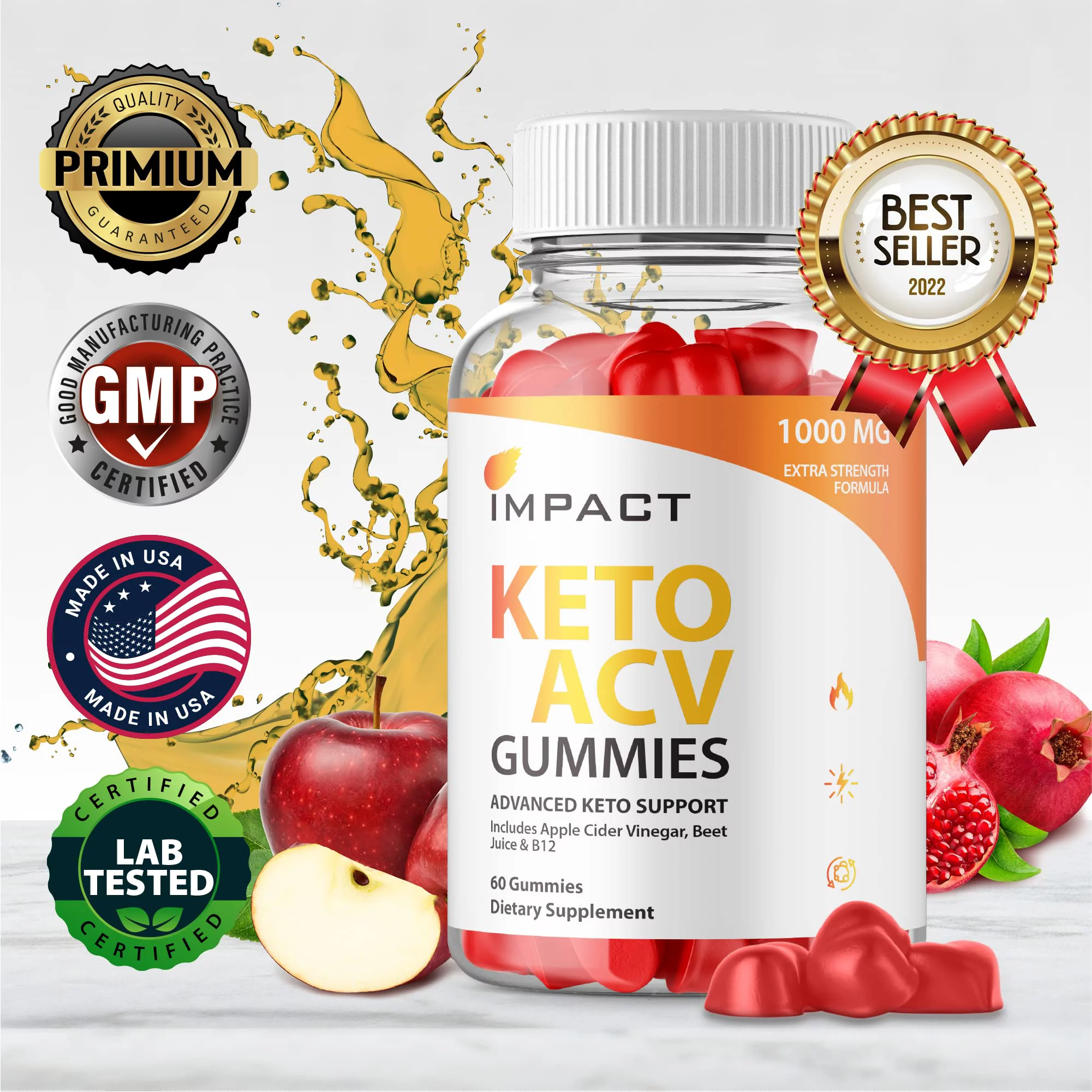 (2 Pack) Impact Keto ACV Gummies Advanced - Official Formula, Vegan Impact Keto Plus ACV Gummies (120 Count)