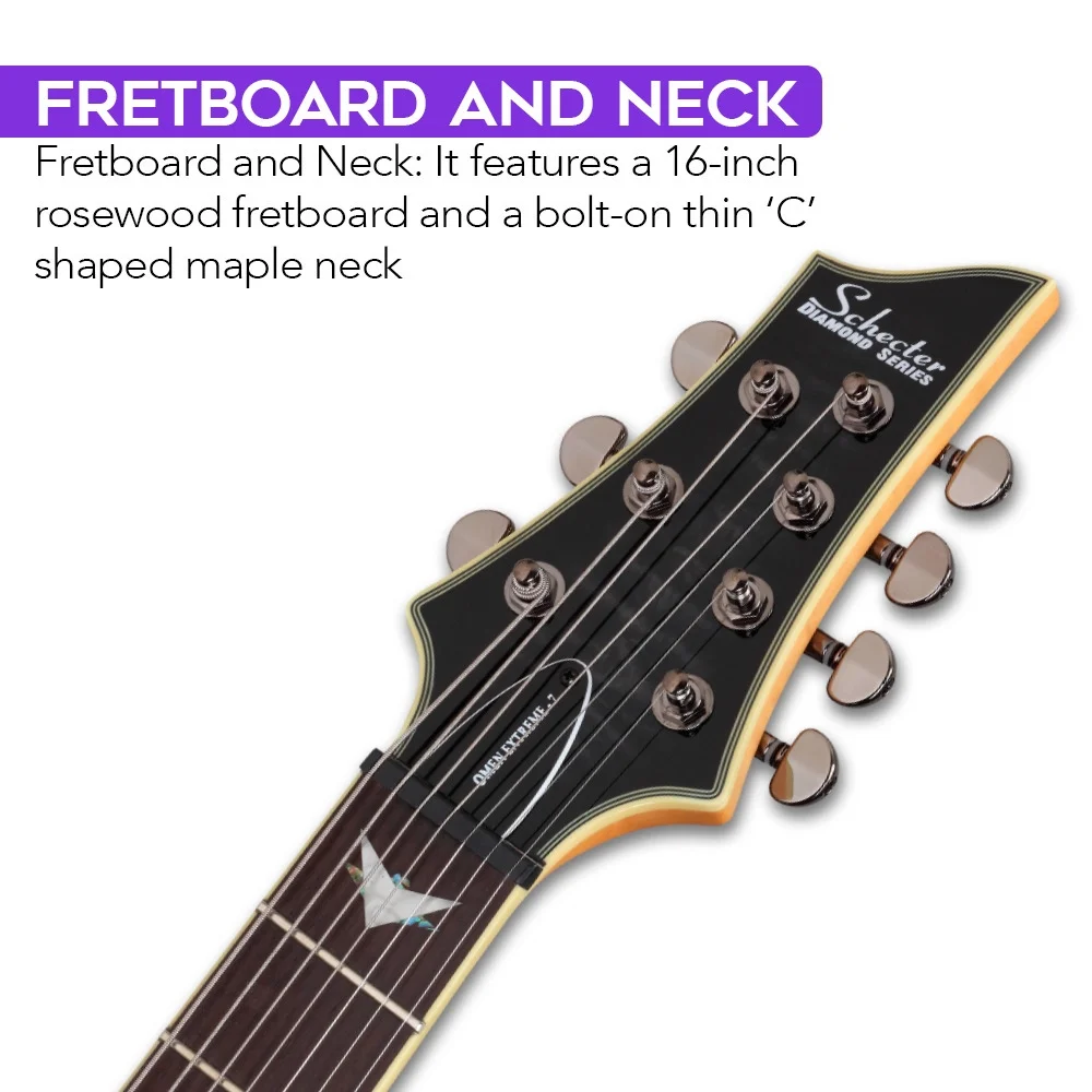 Schecter Omen Extreme-7 Electric Guitar (Right-Hand, See-Thru Black) with Schecter Universal Guitar