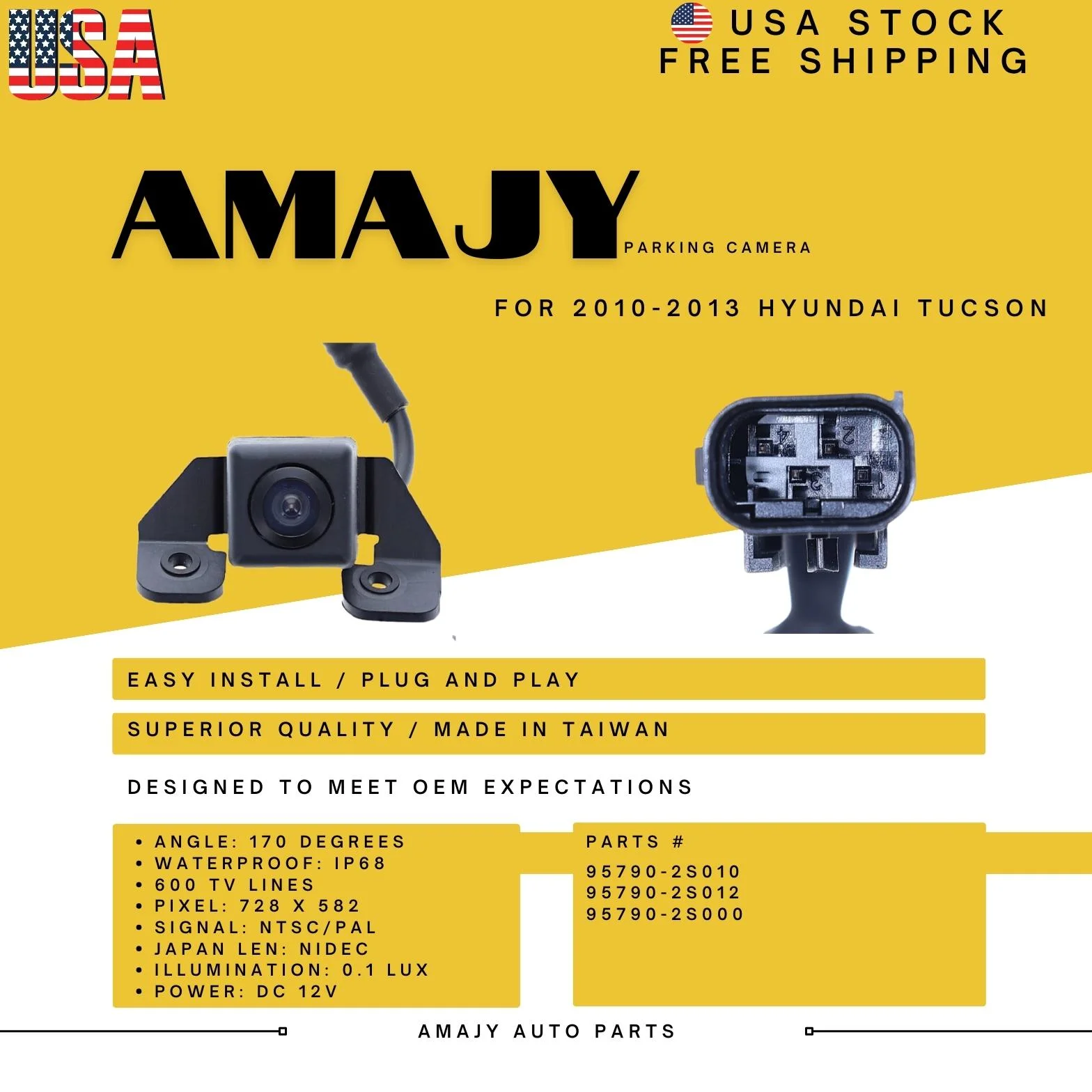 Backup Camera Replaces for 10-13 Hyundai Tucson 95790-2S010 95790-2S012 95790-2S000