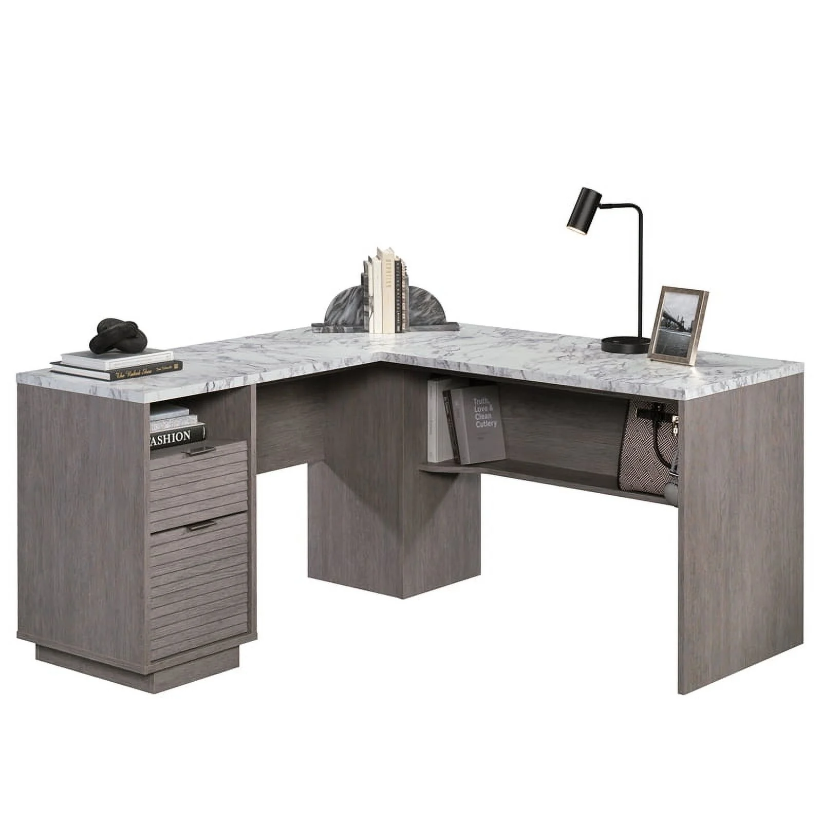 UrbanPro Modern Engineered Wood L-Shaped Desk in Ashen Oak Finish