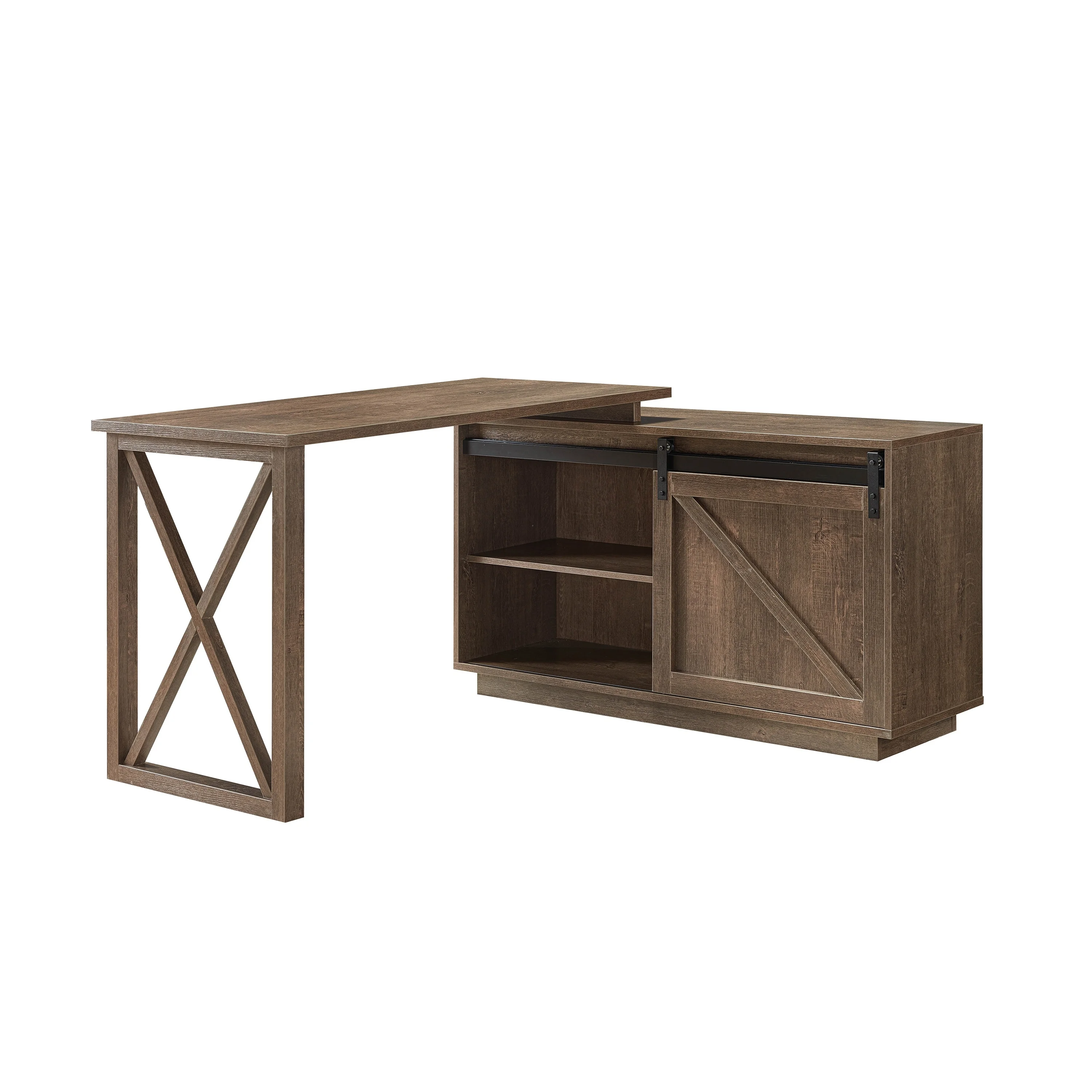 Furniture of America  Brasnar 56-inch L-shape Storage Computer Desk Walnut Oak