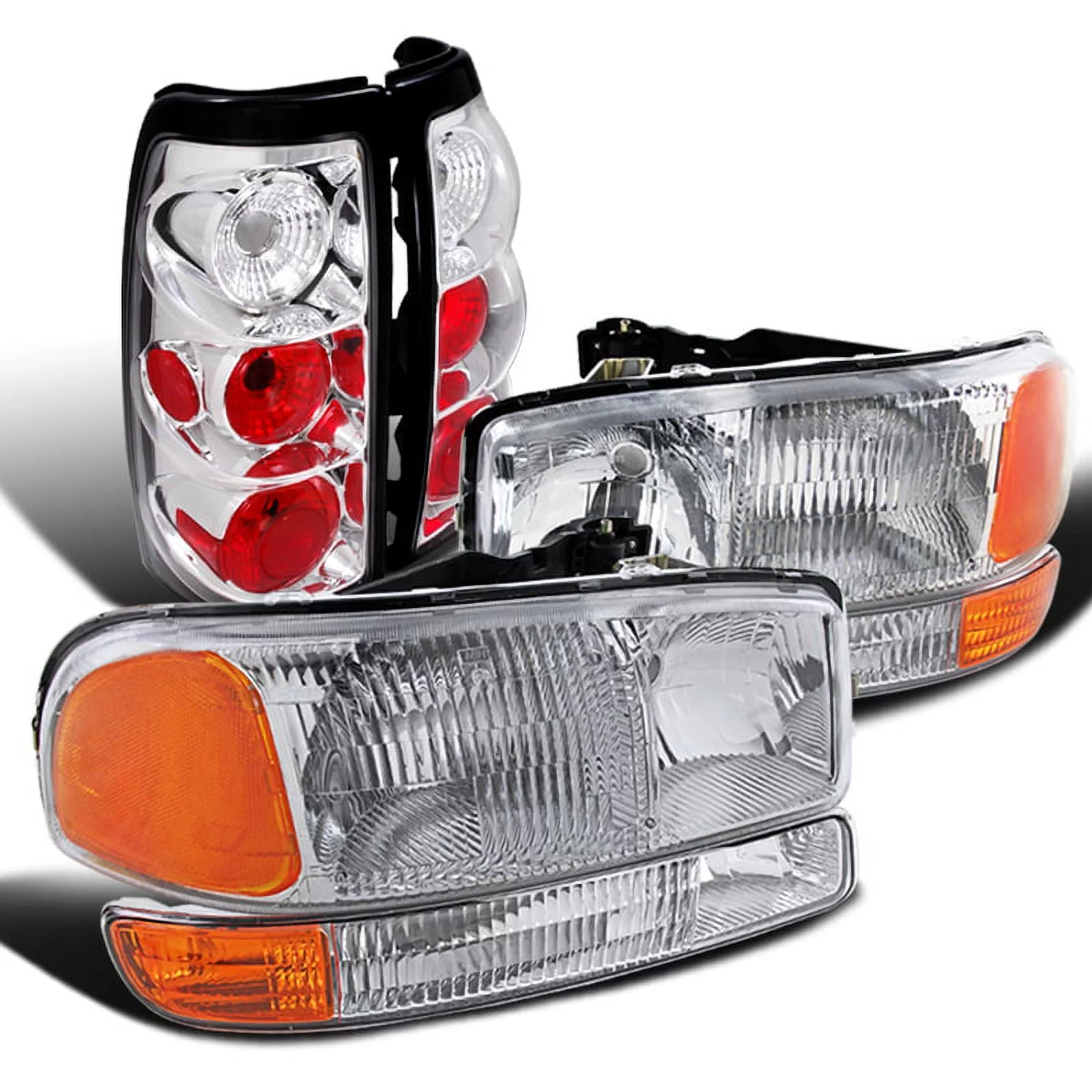 Spec-D Tuning Chrome Halo LED Projector Headlights + Clear SMD LED Fog Lights Kit Compatible with GMC Sierra Left + Right Pair Headlamps Assembly