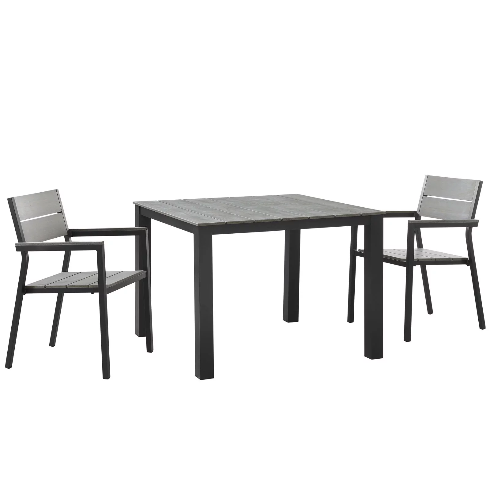 Side Dining Chair and Table Set, Dark Brown Gray, Metal, Outdoor Patio Balcony Cafe Bistro Garden Hospitality Restaurant, Modern Contemporary HB32671