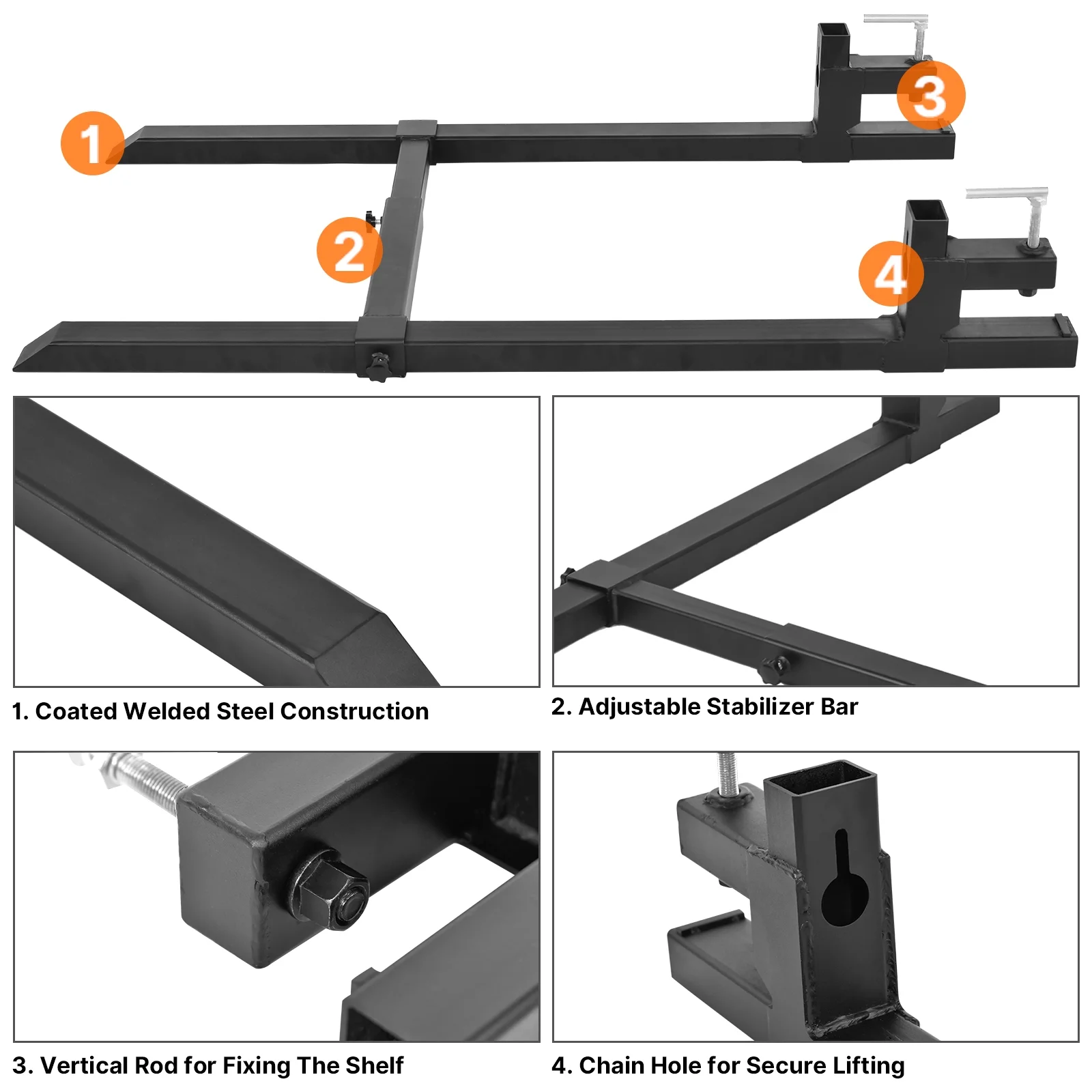 WZTO Pallet Forks | 60 Inch Heavy Duty Bucket fork | 4000lbs Clamp On Pallet Forks with Adjustable Stabilizer Bar Tractor Bucket Forks for Tractor Attachments, Skid Steer, Loader Bucket