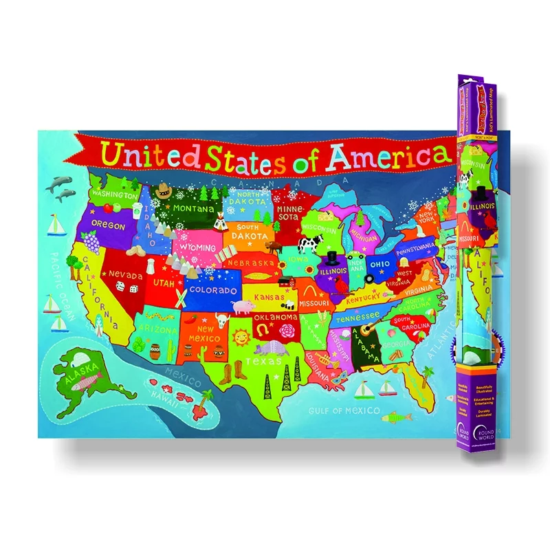 Round World Products RWPKM02 24 x 36 in. United States Map for Kids