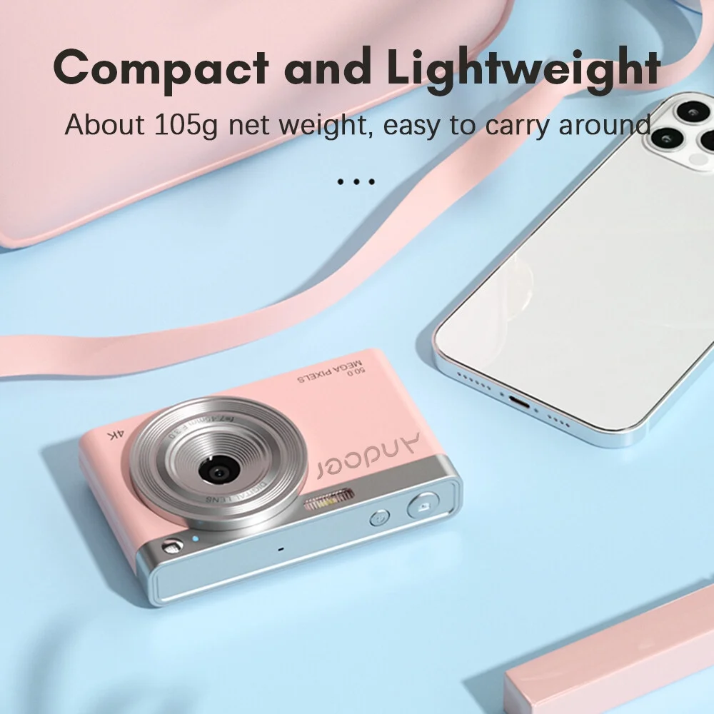 Andoer-2 Digital Camera,4K Camera Video -Shake Smile Capture 2.88Inch IPS Screen Smile Capture Built-in Screen Auto 16X 50MP 2.88Inch IPS Camera Video 50MP Kids 2pcs Batteries Carry St