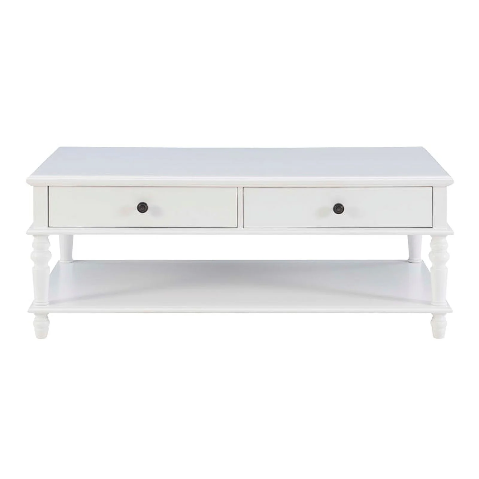 Linon Mavis Wood Coffee Table with 2 Drawers & Bottom Shelf in White
