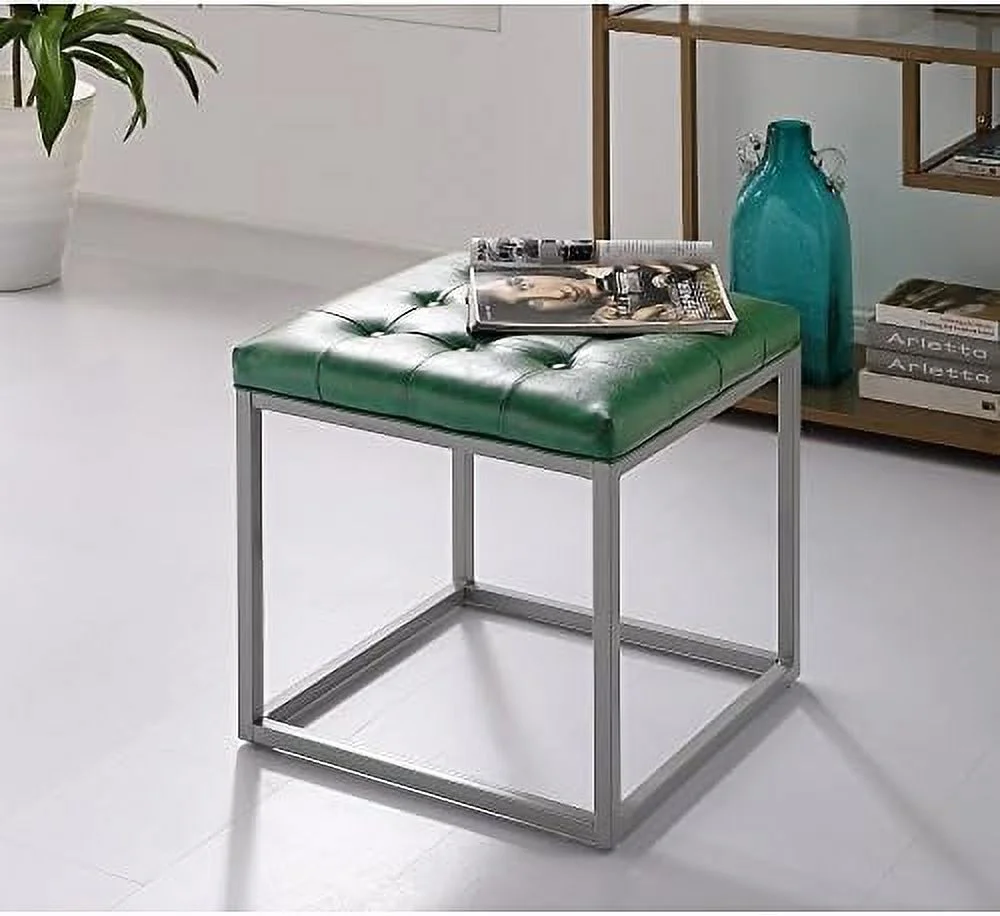 JYHOME Yellow Cube Ottoman | PU Leather | Button Tufted | Metal Frame | Living Room Entryway | Modern Contemporary