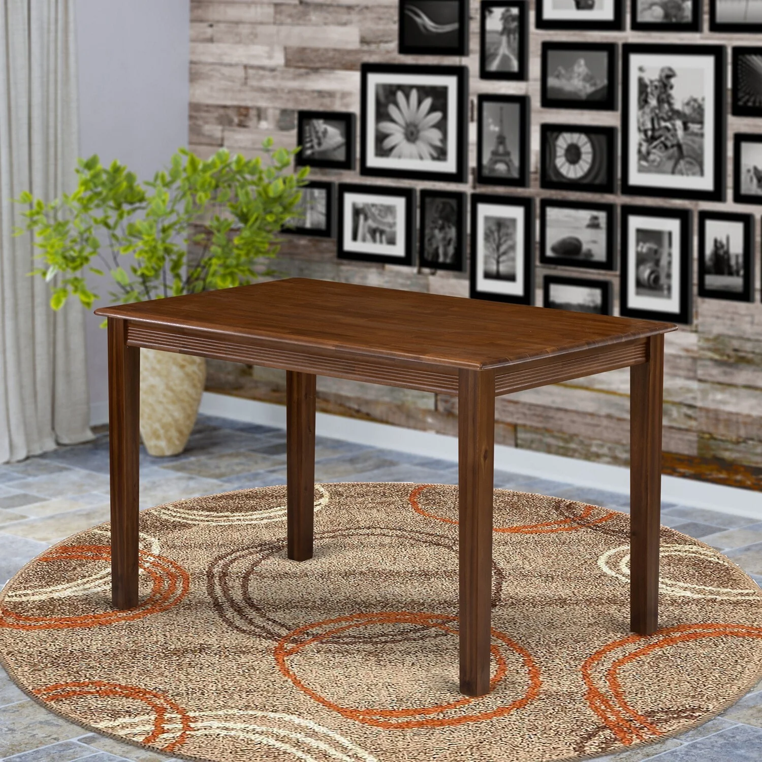 HomeStock Vintage Visions Breakfast Table Walnut Rectangular Table Top Surface And Asian Wood Modern Rectangular Dining Table 4 Legs Walnut Finish