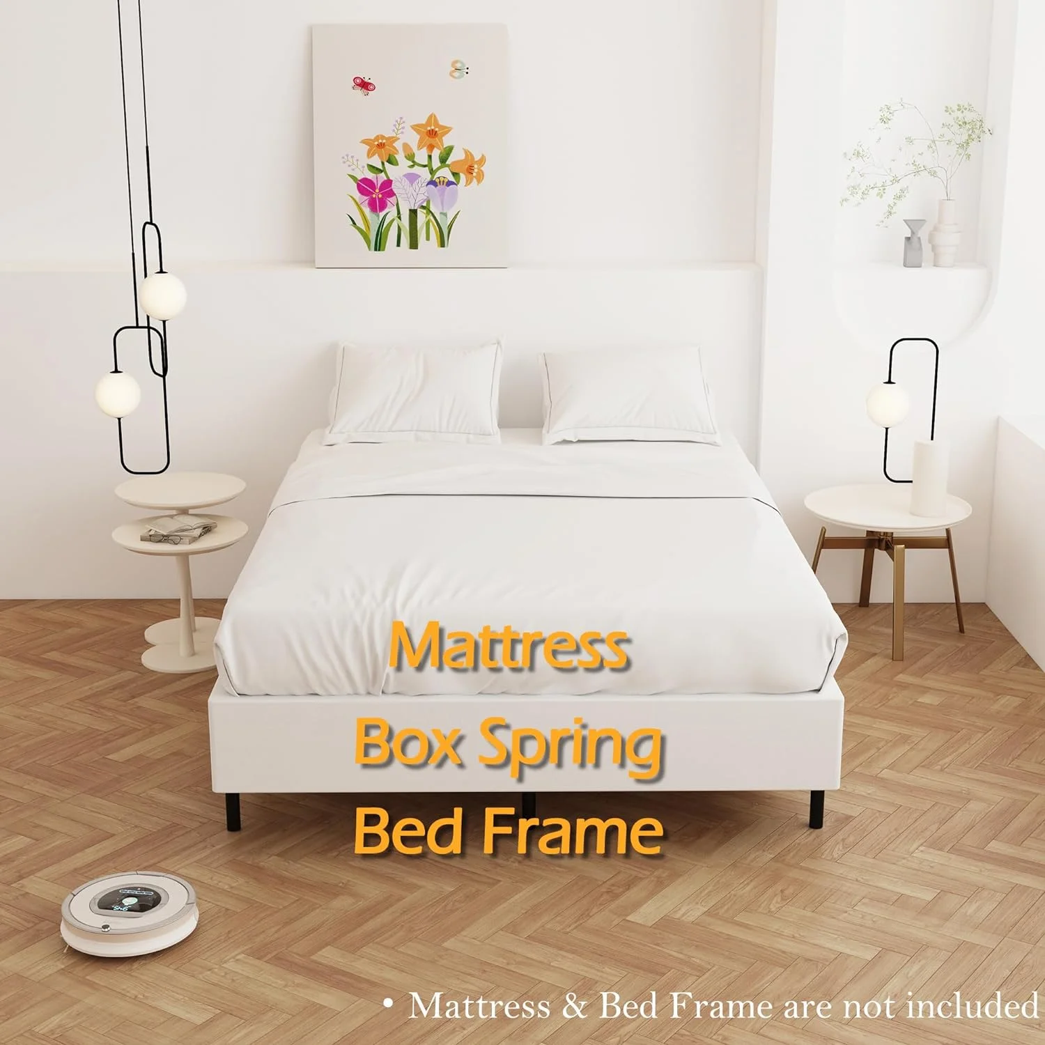 YILAN King Box Spring 7 Inch, Heavy Duty Metal Box Spring Bed Base with Fabric Cover, Mattress Foundation, Easy Assembly, Noise Free, Black