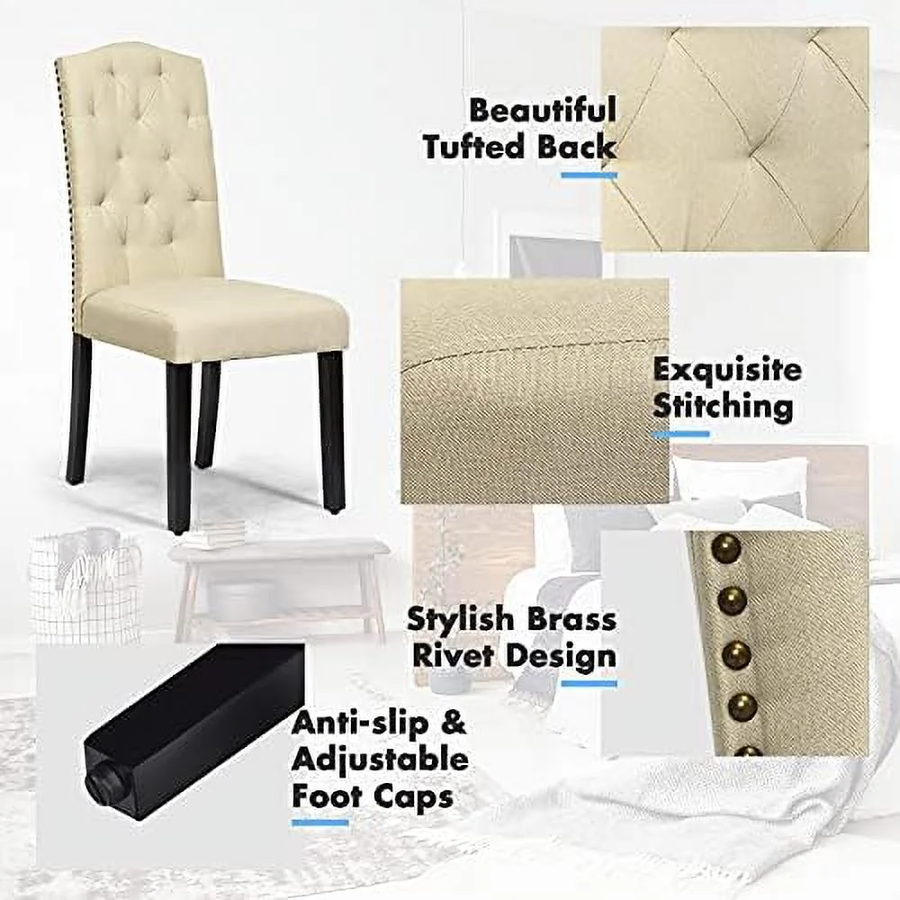 TJUNBOLIFE Fabric Dining Chairs - Classic High Back Kitchen Living Room Chiars with Solid Rubber Wood Legs  Upholstered Padded Chair    Grey