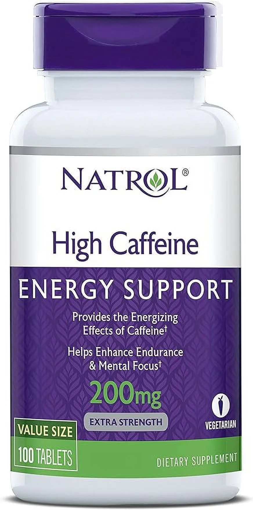 Natrol High Caffeine Tablets, Energy Support, Helps Enhance Endurance and Mental Focus, Caffeine Supplement, Fatigue, Pre-Workout, Extra Strength, 200mg, 100 Count