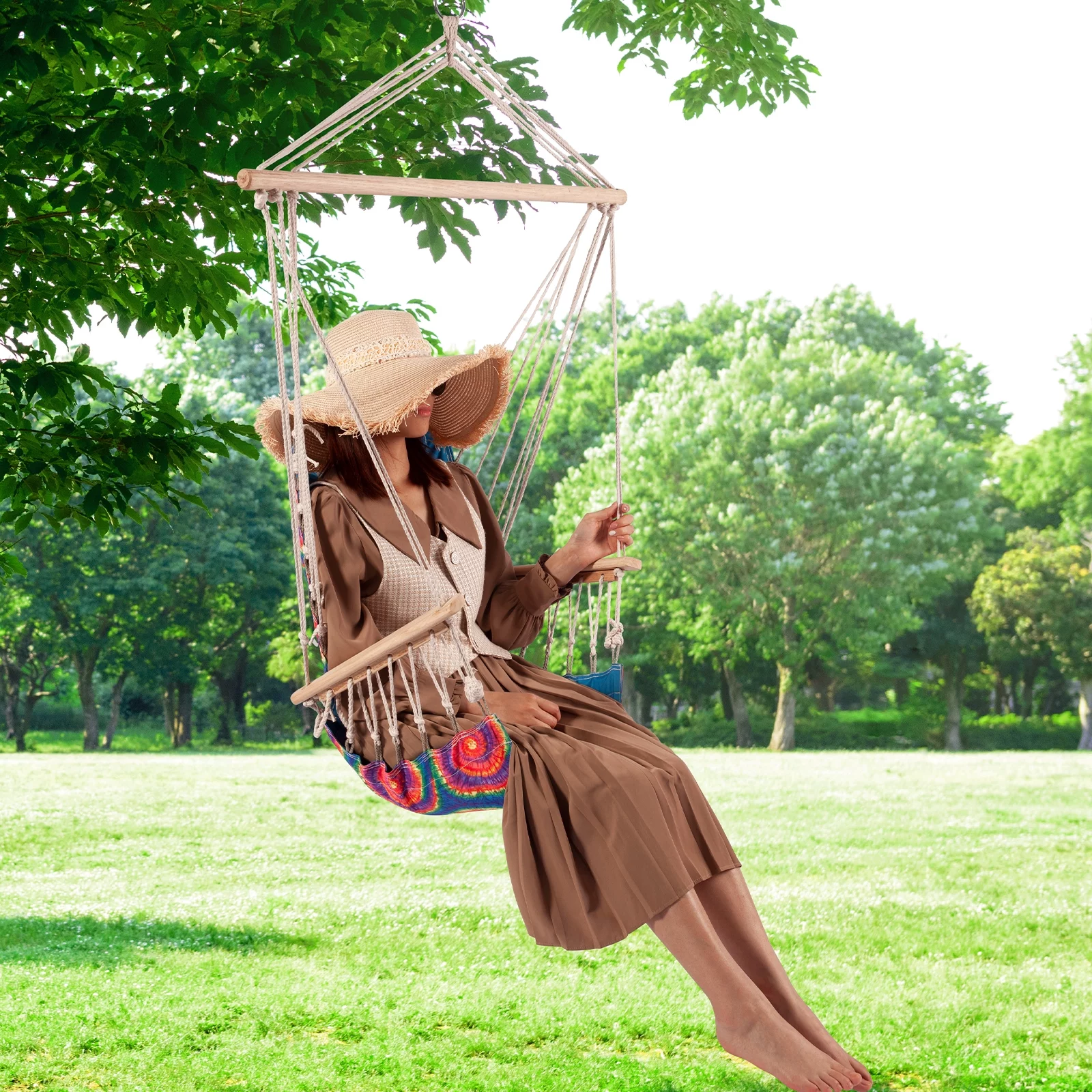 Hanging chair with Pillow & Arms-TieDye
