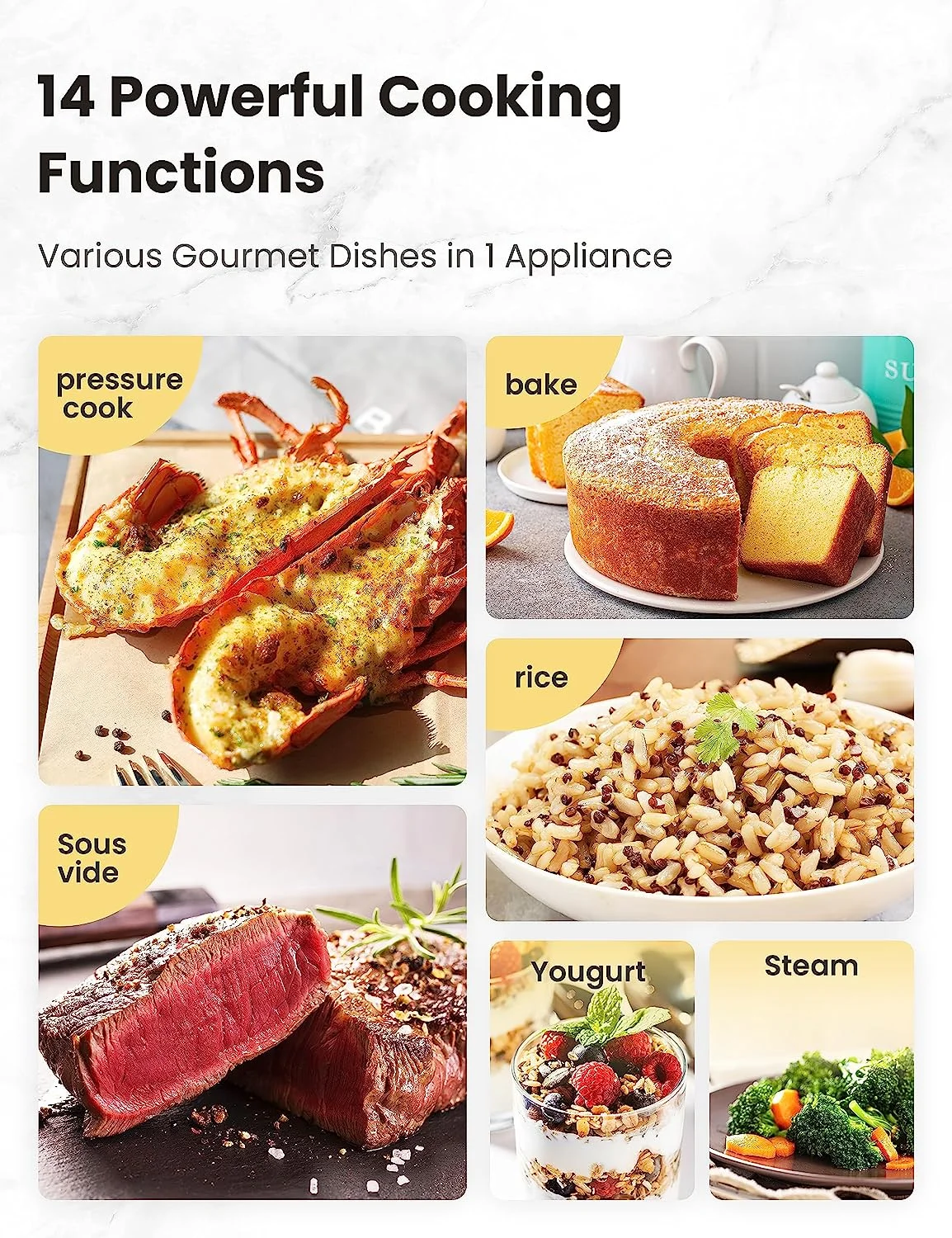 9-in-1 Electric Pressure Cooker 14 Presets Instant Multi Cooker Olla de Presion Non-Stick Pot Yogurt Maker Rice Cooker Slow Cooker Sauté Steamer 6 Quarts Black, Aluminum