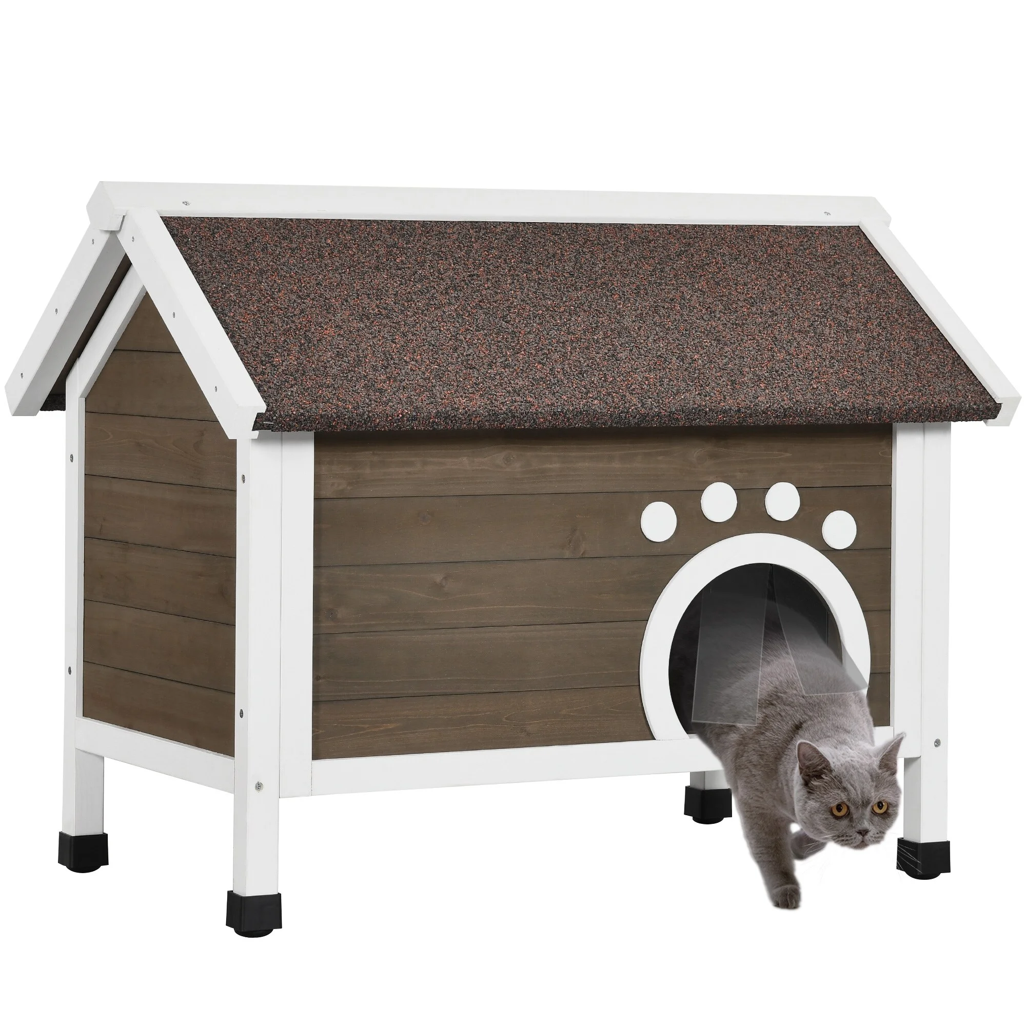 WedealFu Inc Moasis Outdoor Cat House Wooden Feral Cat Shelter with Asphalt Roof
