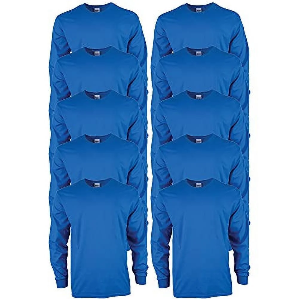 Gildan Men's Ultra Cotton Long Sleeve T-Shirt, Style G2400, Multipack, Royal (10-Pack), Large