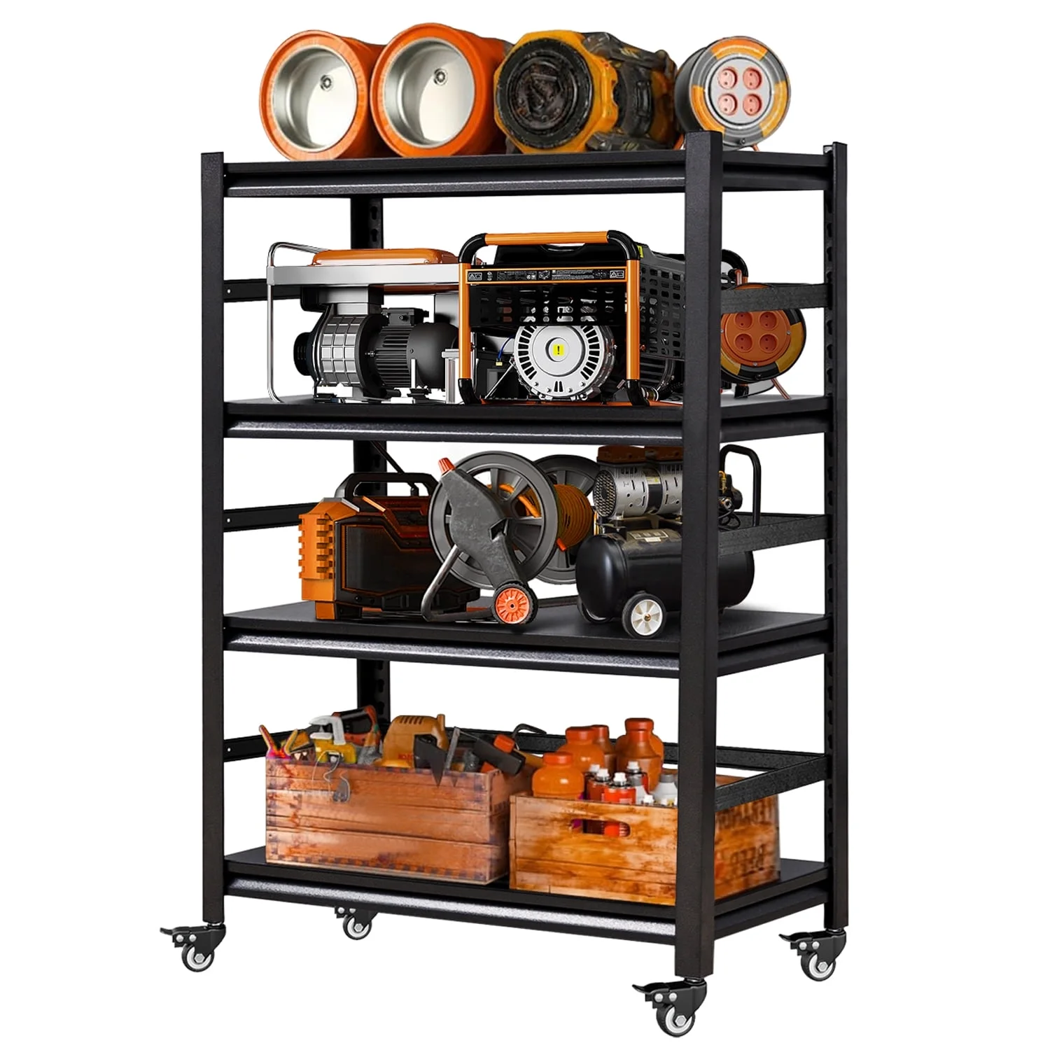 COOKCOK 4-Tier Storage Shelving Unit, Metal Shelf with Wheels, 39.4