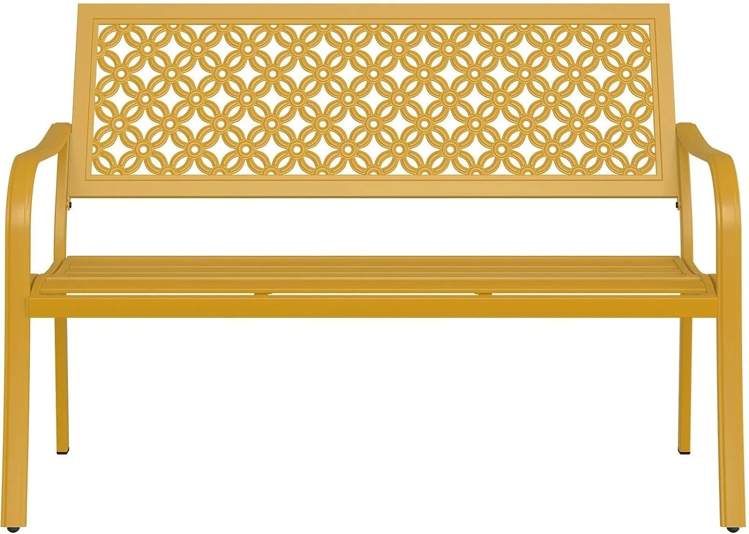 Outdoor Bench, Garden Benches with Anti-Rust Metal Powder Coated Frame, Patio Bench for Front Porch Park Outside Furniture Decor, Sunflower Yellow