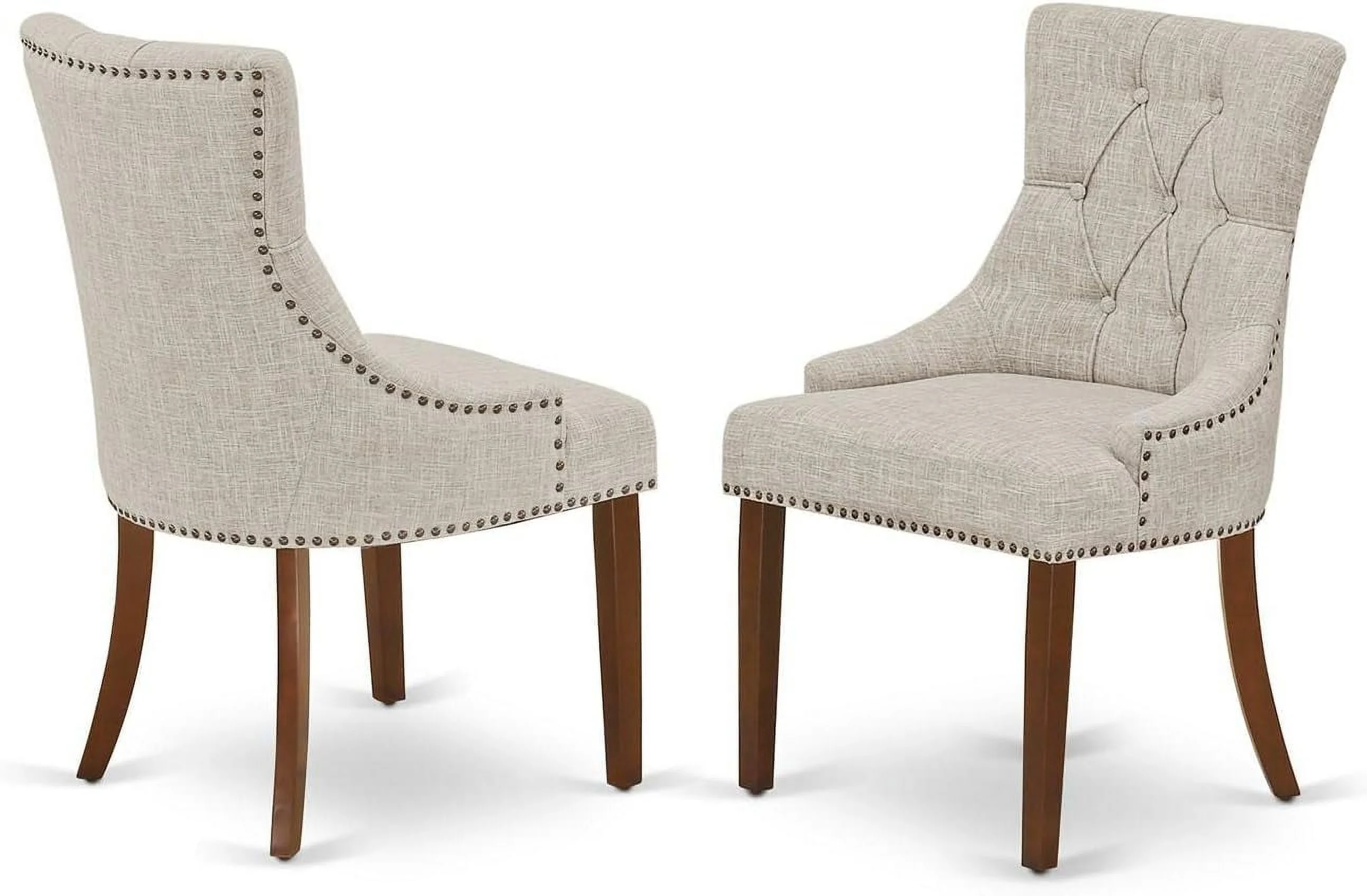 FRP3T05 Friona Parson Dining Chairs - Button Tufted Nailhead Trim Doeskin Linen Fabric Upholstered Chairs, Set Of 2, Mahogany