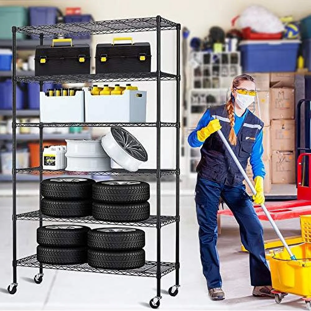 TQNJYGX Shelves 6 Tier Wire Shelving Unit with Wheels Heavy Duty Metal  Garage Rack Adjustable Steel Wire  Utility  Rack with Casters  NSF-Certified (48 x 18 x 82 inches  Black)