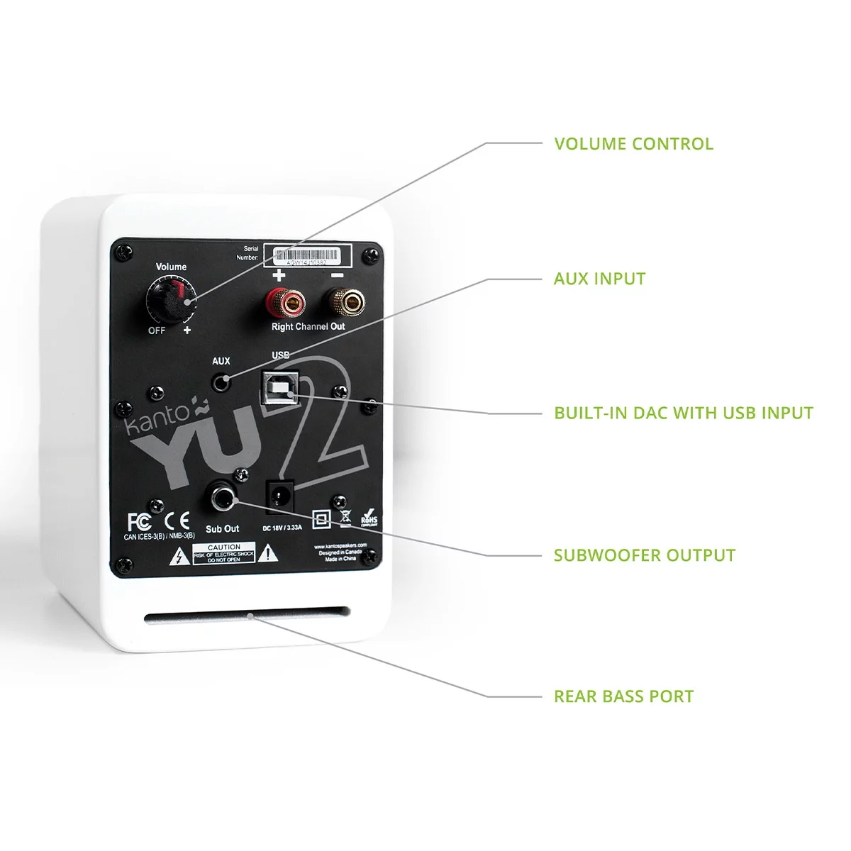 Kanto YU2 Powered Desktop Speakers - Pair (Matte White)