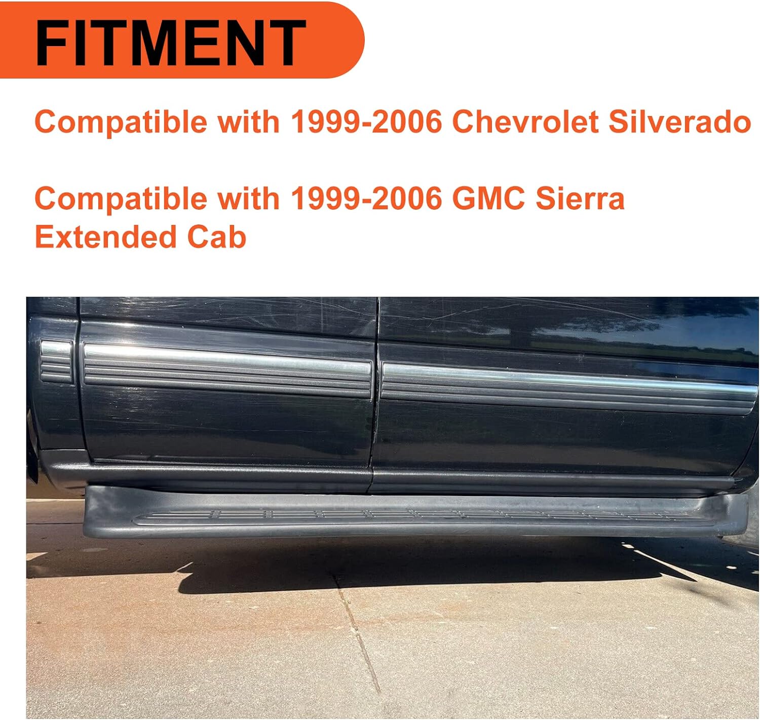 Rocker Panel Guard Compatible with 1999-2007 Chevy Chevrolet Silverado/GMC Sierra 1500 2500 3500 Extended Cab Cover Trail Side Skirts Extension Body Kit Armor Replacement for 14068