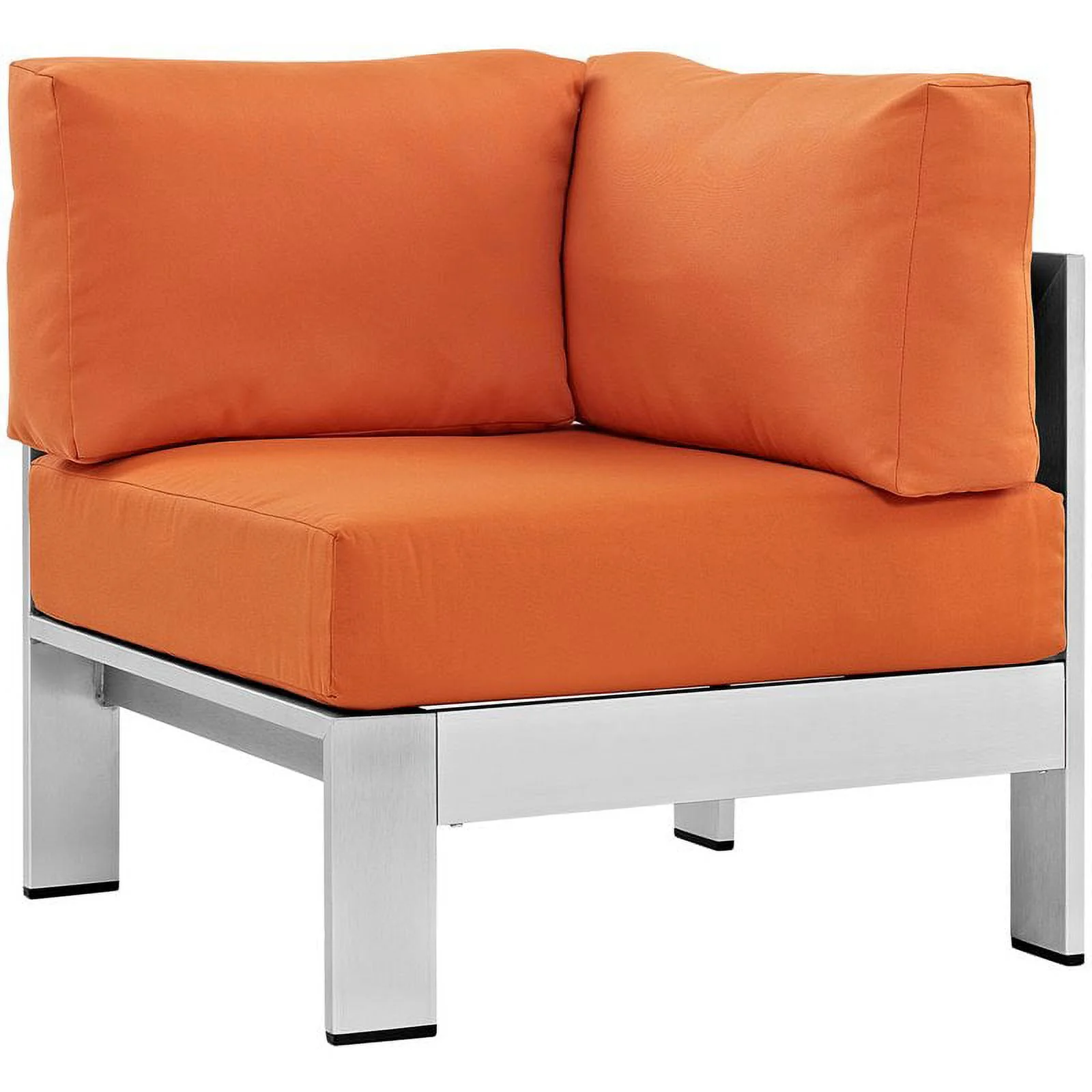 Afuera Living Modern Fabric/Aluminum Outdoor Corner Arm Chair in Orange/Silver
