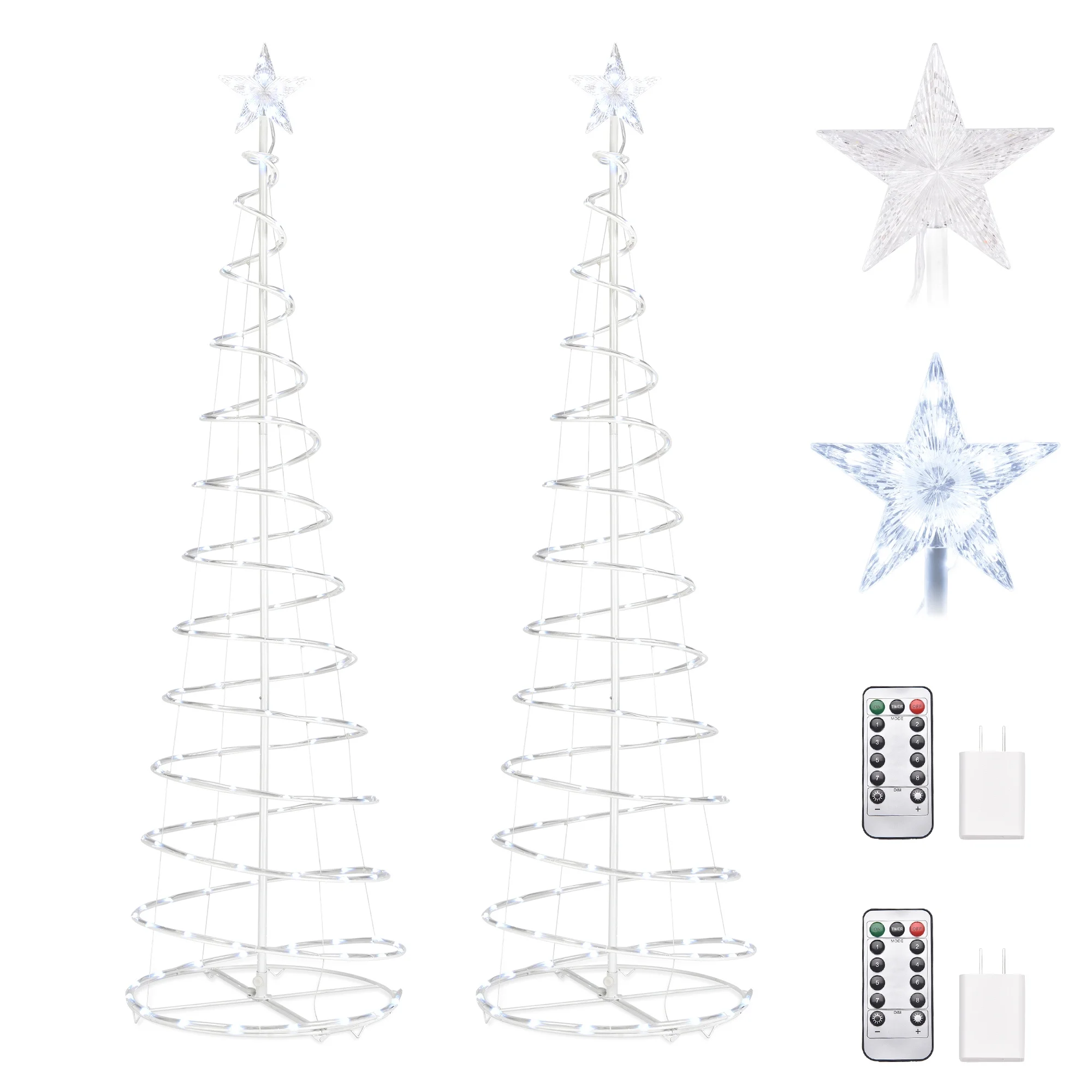 6 Ft LED Spiral Tree Light Cool White 182 LEDs USB Powered Decoration 2 Pack