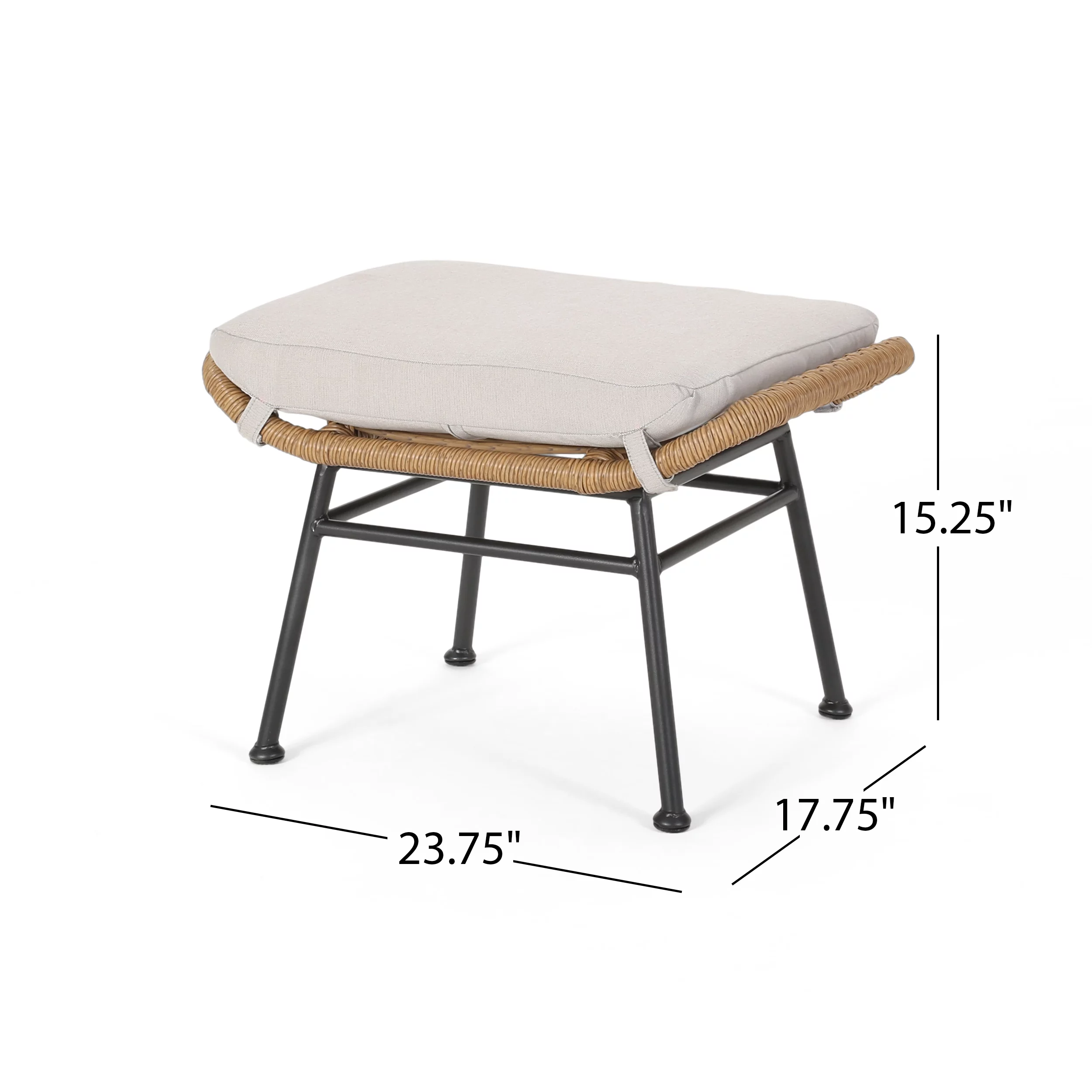 Noble House Avalyn Indoor Modern Boho Wicker Chat Set with Ottomans, Light Brown, Beige, and Black