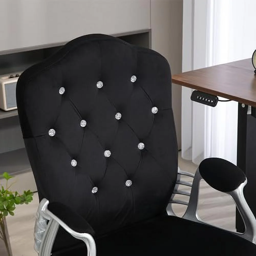TJCGDTY Home Office Chair  Velvet Computer Chair  Button Tufted Desk Chair with Swivel Wheels  Adjustable Height  and Tilt   Black