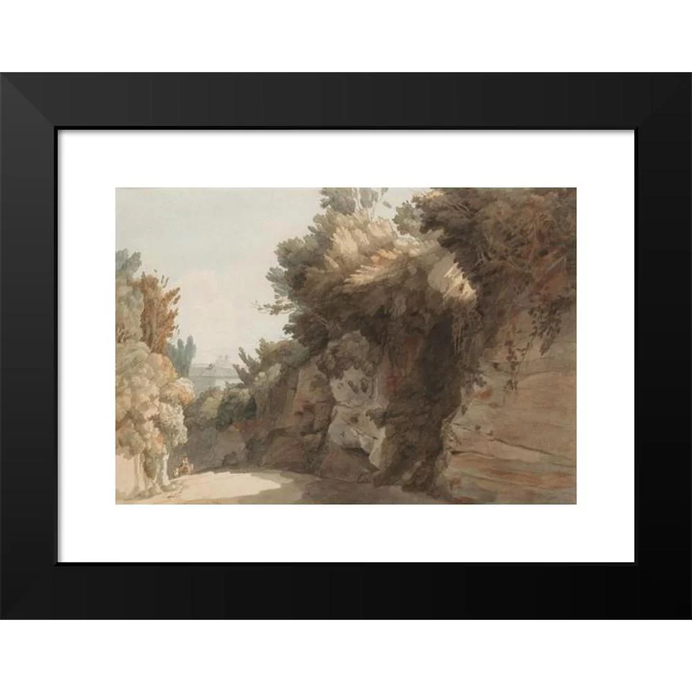 Francis Towne 14x11 Black Modern Framed Museum Art Print Titled - A View Near the Arco Scuro, Looking Towards the Villa Medici, Rome (1785)