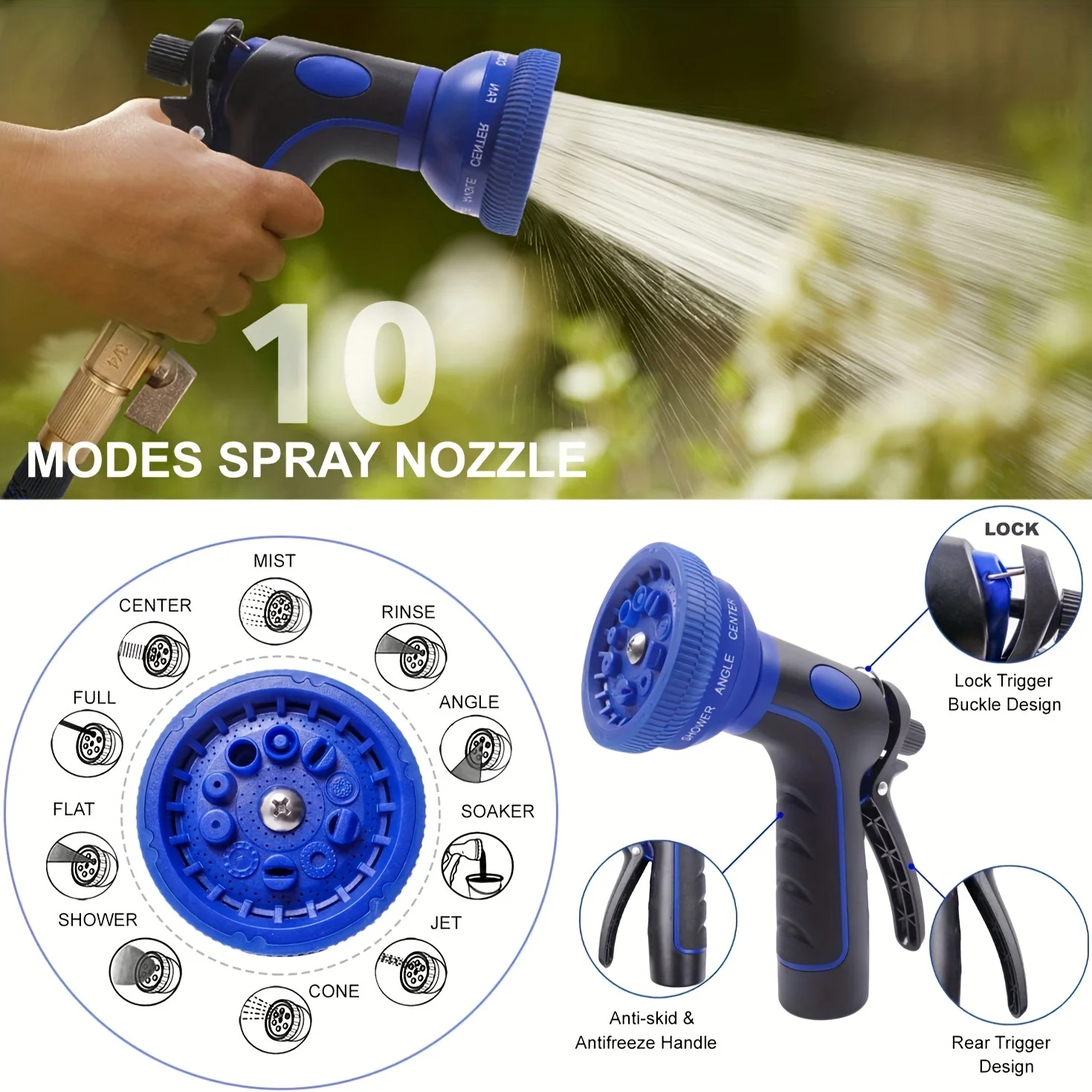 Garden Hose, Flexi Hose with 10Function Nozzle Expandable Garden Hose, Lightweight & No-Kink Flexible Garden Hose,gardening hose, Marine and outdoor hose