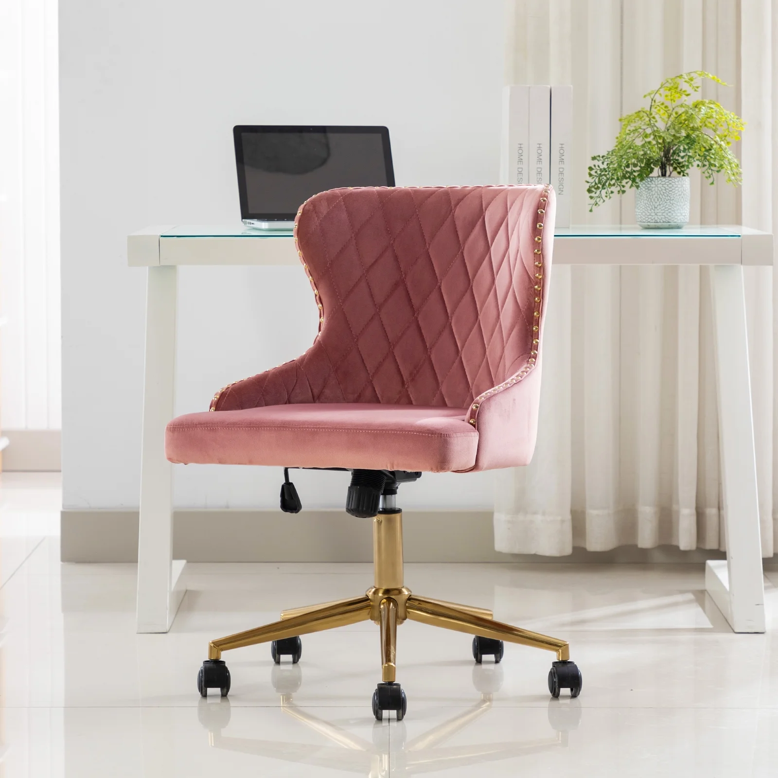 Duhome Office Chair Task Chair Velvet with Studs Pink 1 Pcs